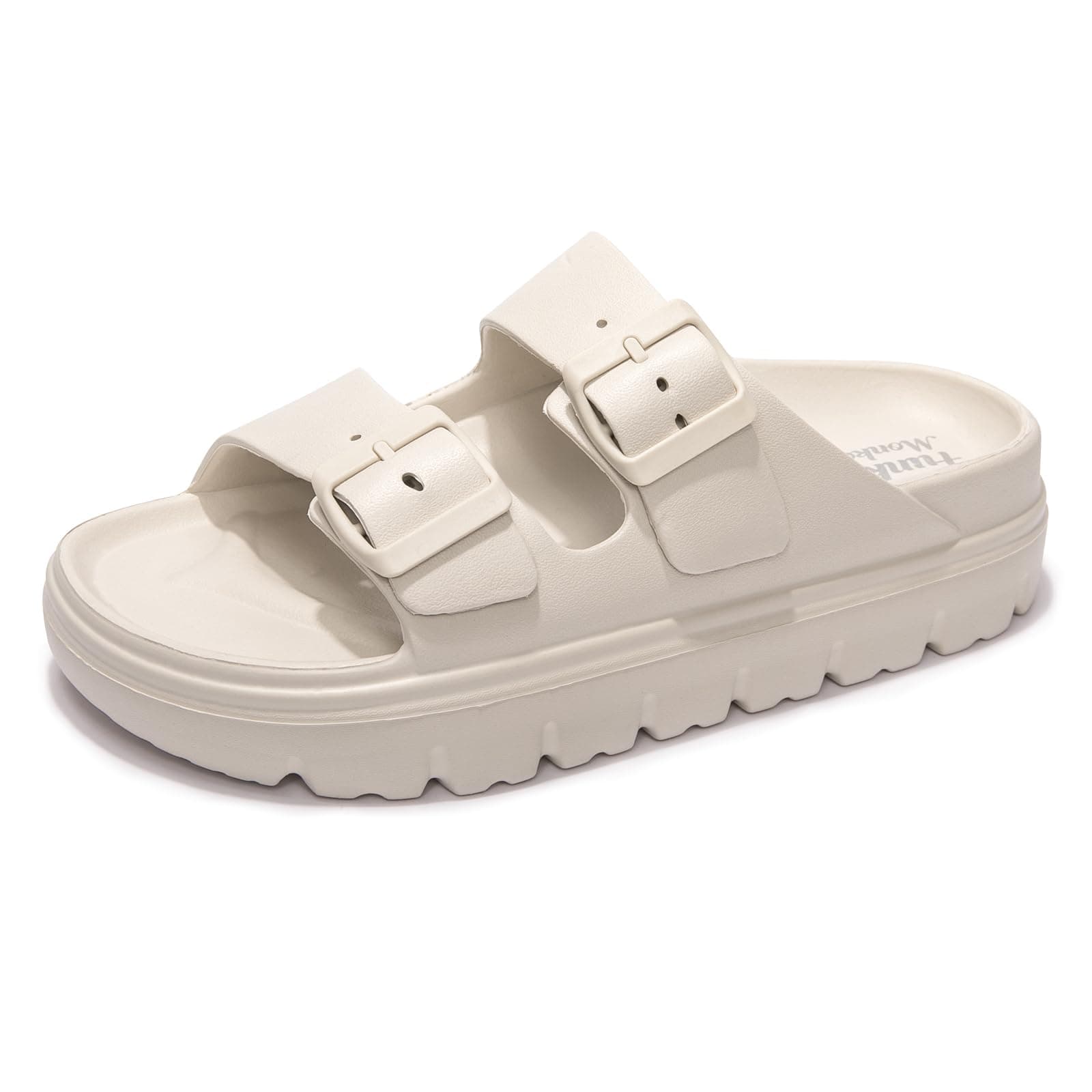 FUNKYMONKEYWomen's Comfort Slides Double Buckle Adjustable Plastics Flat Sandals