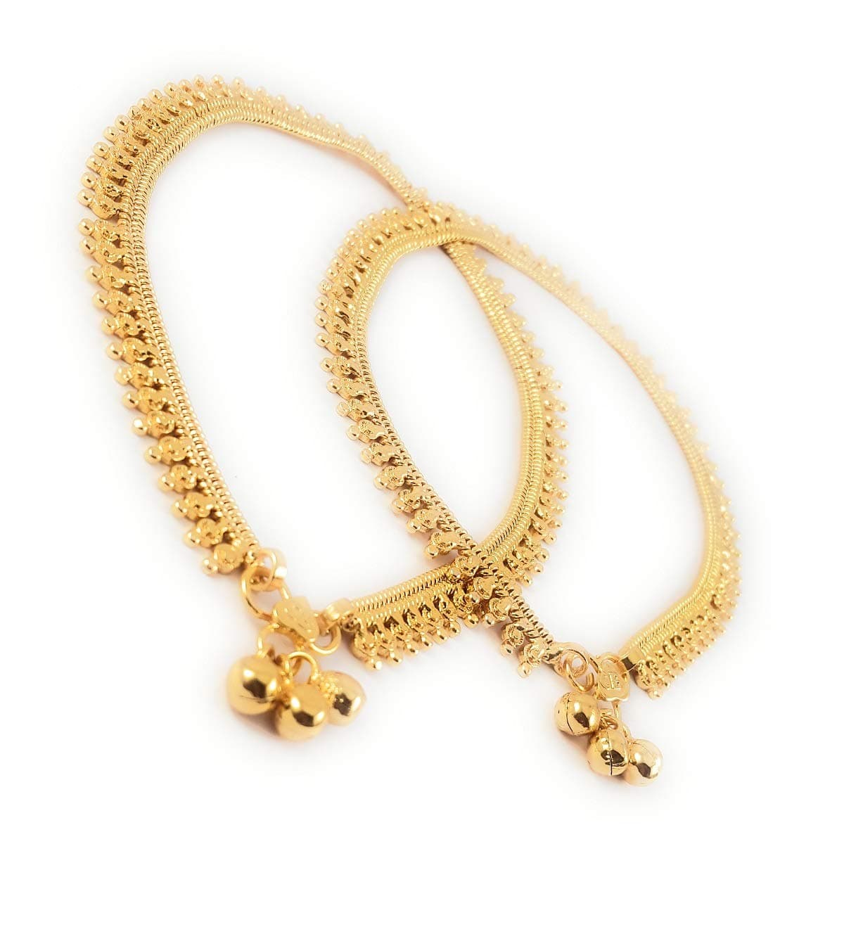 Gold Plated & Brass Stylish Thin Size Anklets Kolusu Payal Ghungroo for Women & Girls (White)