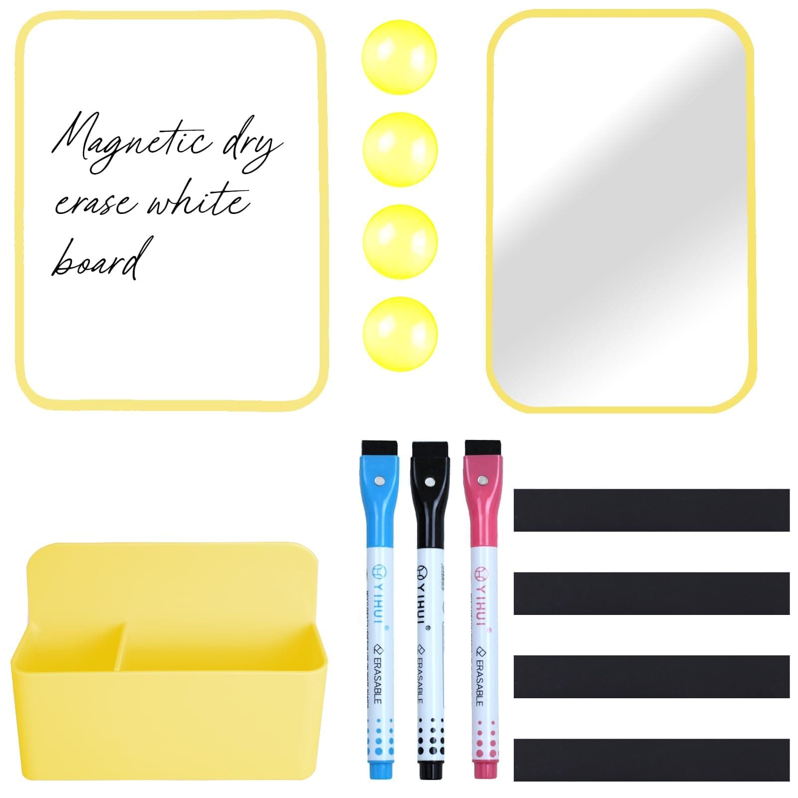 Denylo pro Magnetic Locker Accessories Kit Back to School Essentials Locker Organizer Supplies Includes Whiteboard Mirror Storage Box Dry Erase Marker and More for Back to School Essentials，Yellow