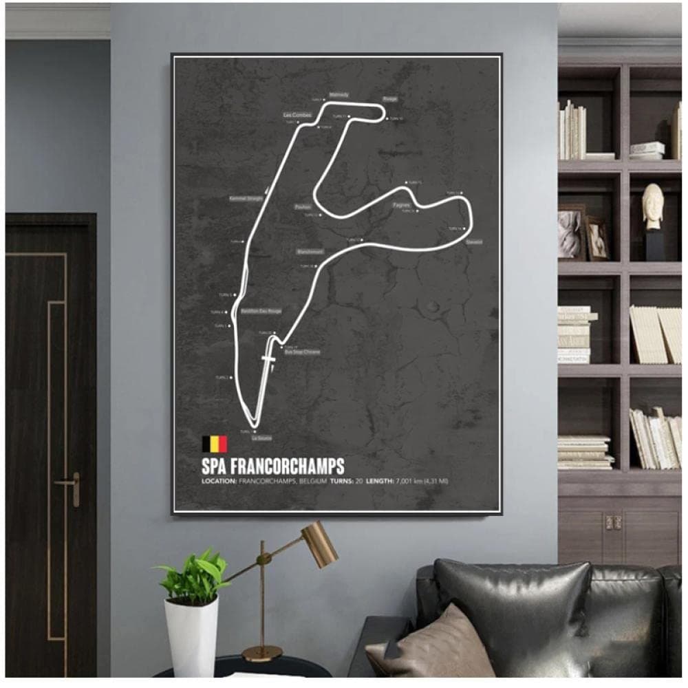 Spa Francorchamps Racing Car Track Poster Nordic Canvas Painting Wall Art Picture Print Bedroom Home Decor-42x60cm Unframed