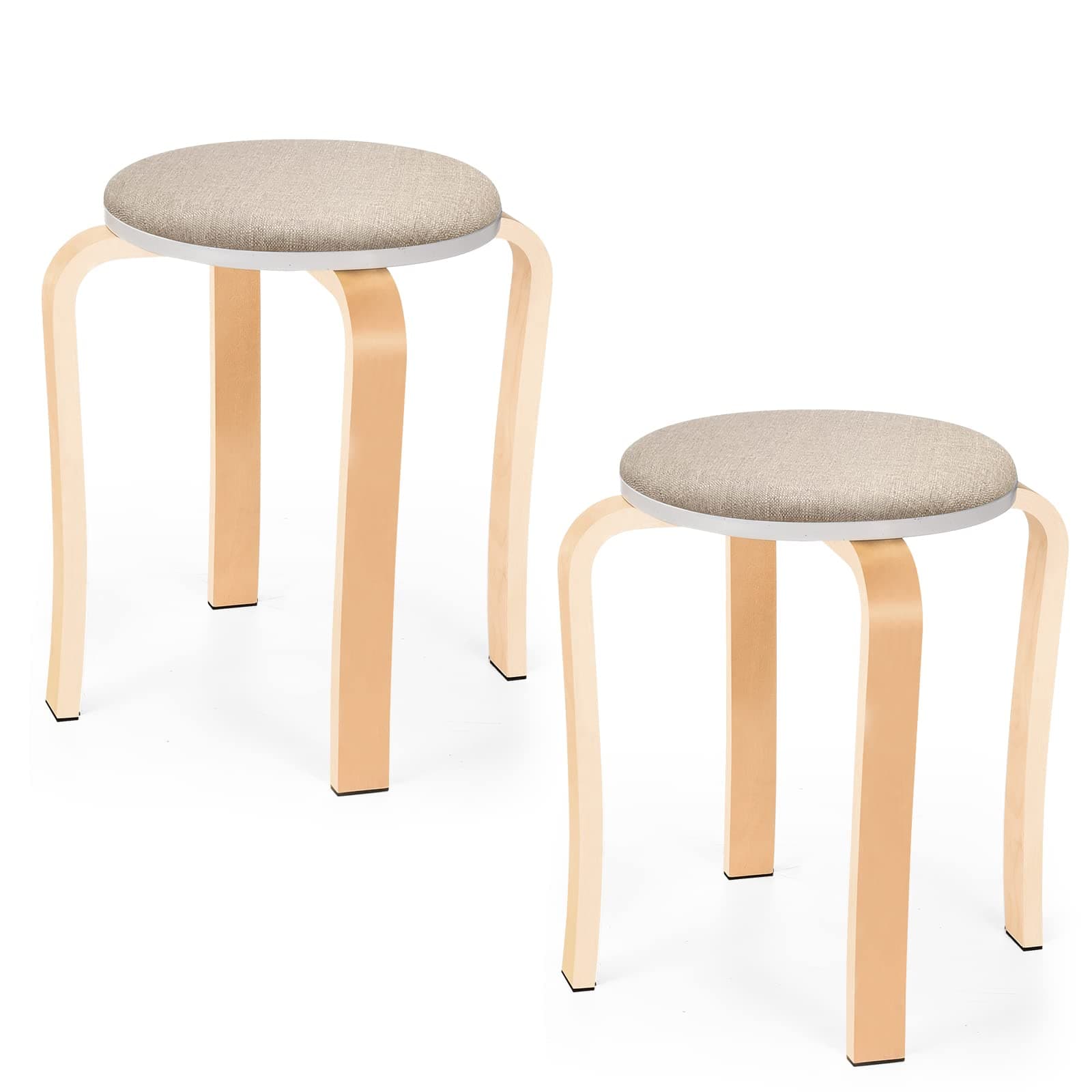 Wood Stools, Set of 2 Wooden Stackable Stool Extra Seating for Kids, Guests, Portable Round 16.5-Inch Height Stools for Living Room, Backyard, Classroom, Kitchen, Pland Stand, Apartment, Barstools