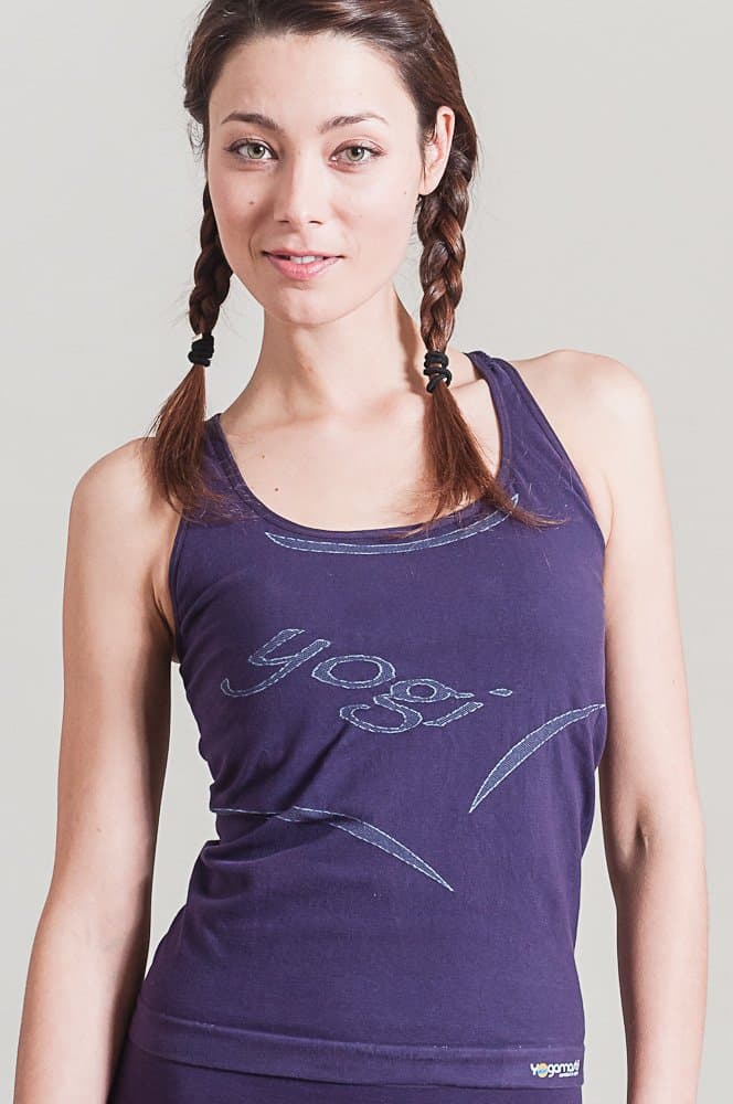 Yoga top -seamless with yogi written in jacard-mesh at the back-stylish breathable and sporty with support (Purple, M/L)