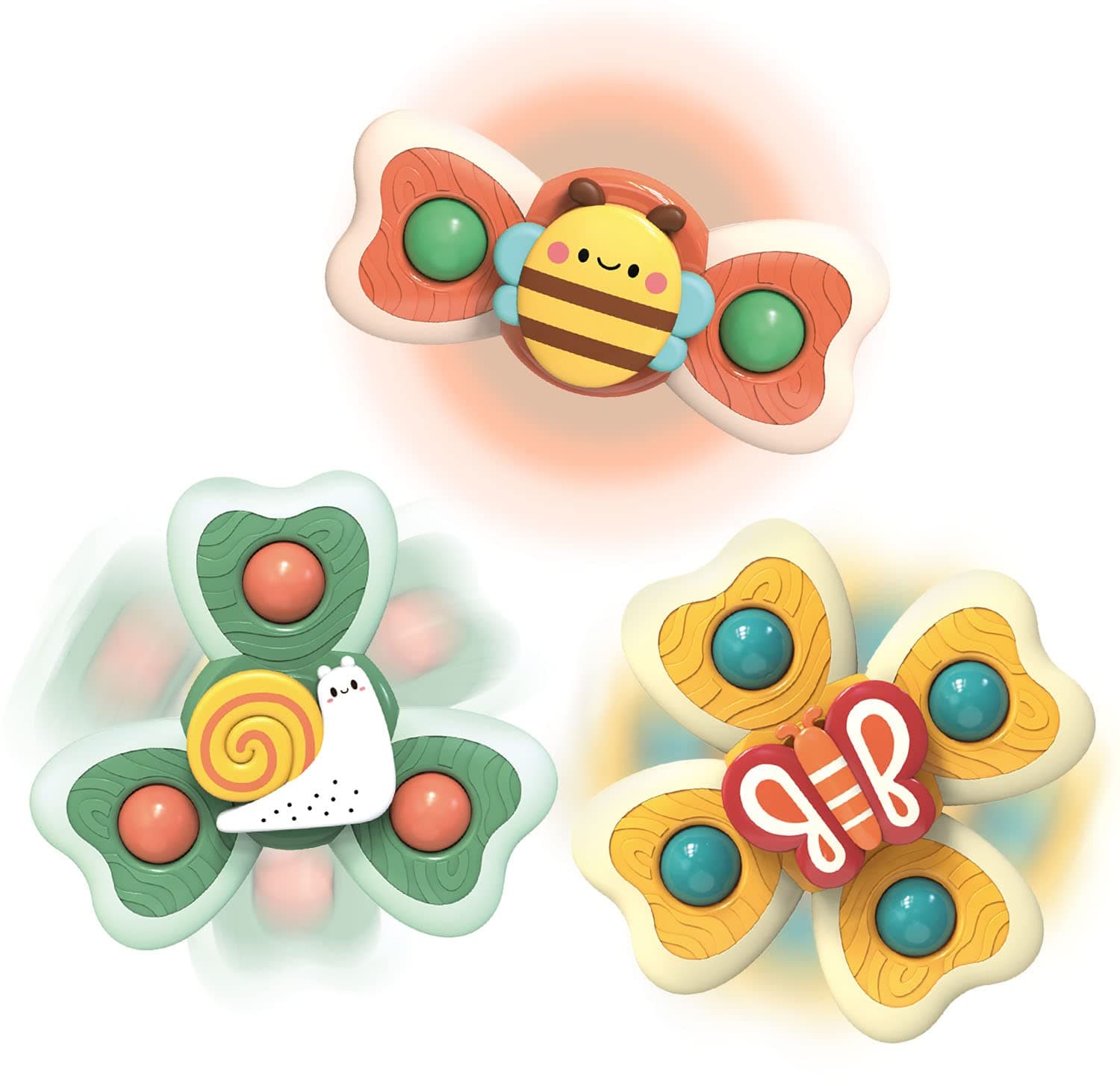 3Pcs Silicone Suction Cup Spinner Toys with Strong Suction Cups, Spinning Top Baby Toy for 6-12-18 Months, Sensory Toys for 1 Year Old Boys Girls Gifts fit High Chair, Bath, Travel (Insect)