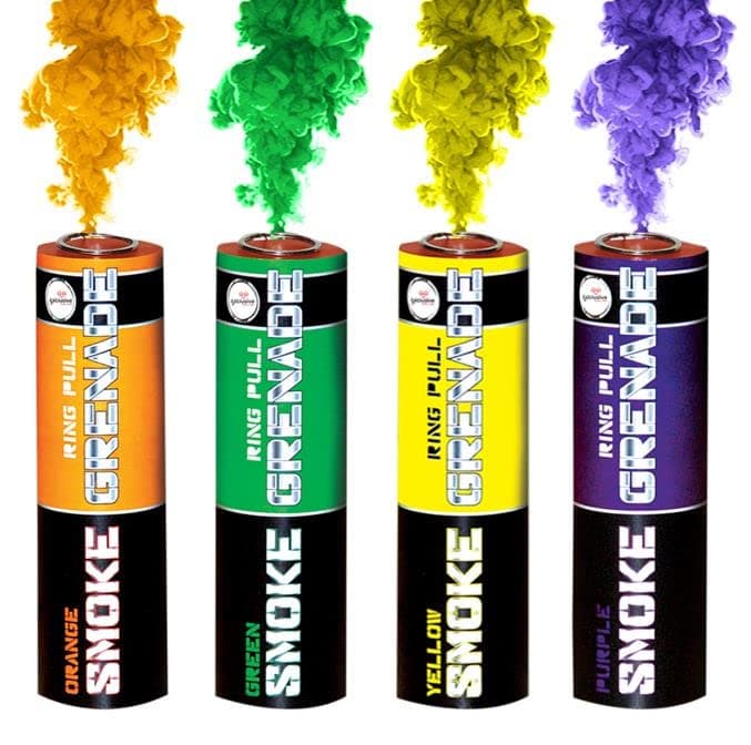 – RING PULL SMOKE GRENADES Pack of 4 Colors (Orange, Green, Yellow and Purple)