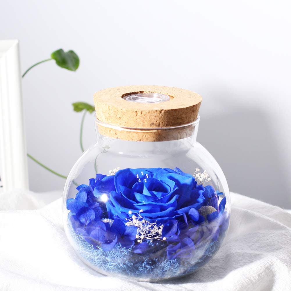 Forever Blue Rose, Preserved Eternal Real Flower Present with Led Mood Light, Gift for Birthday, Anniversary, Valentine's Day, Christmas, Thanksgiving Day(Blue,4.3In