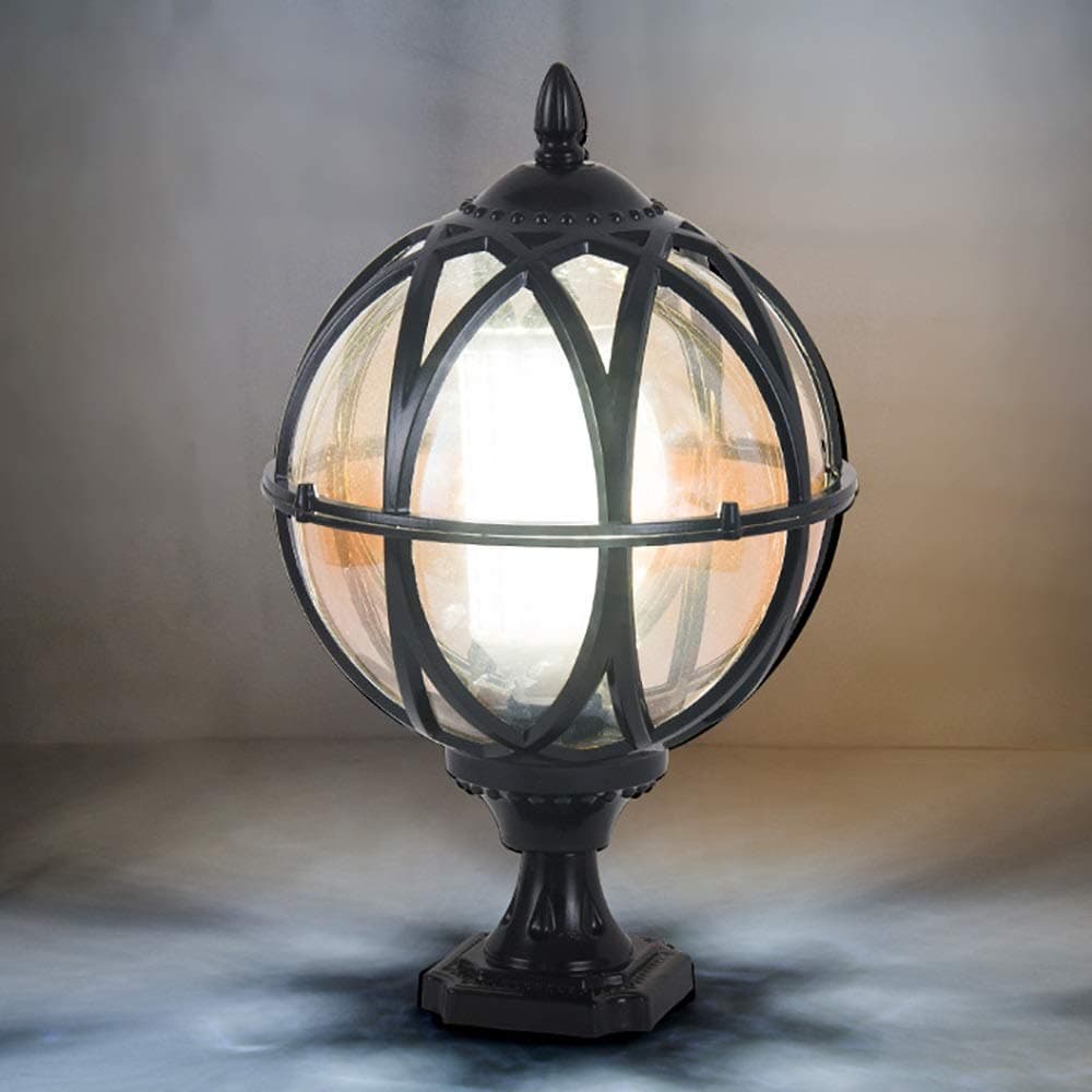 Traditional Outdoor Glass Column Lamp Lantern - External Column Lighting 1 Light - Victoria Retro IP54 Waterproof Street Pillar Post Lamps for Villa Patio Park Garden Landscape Lawn