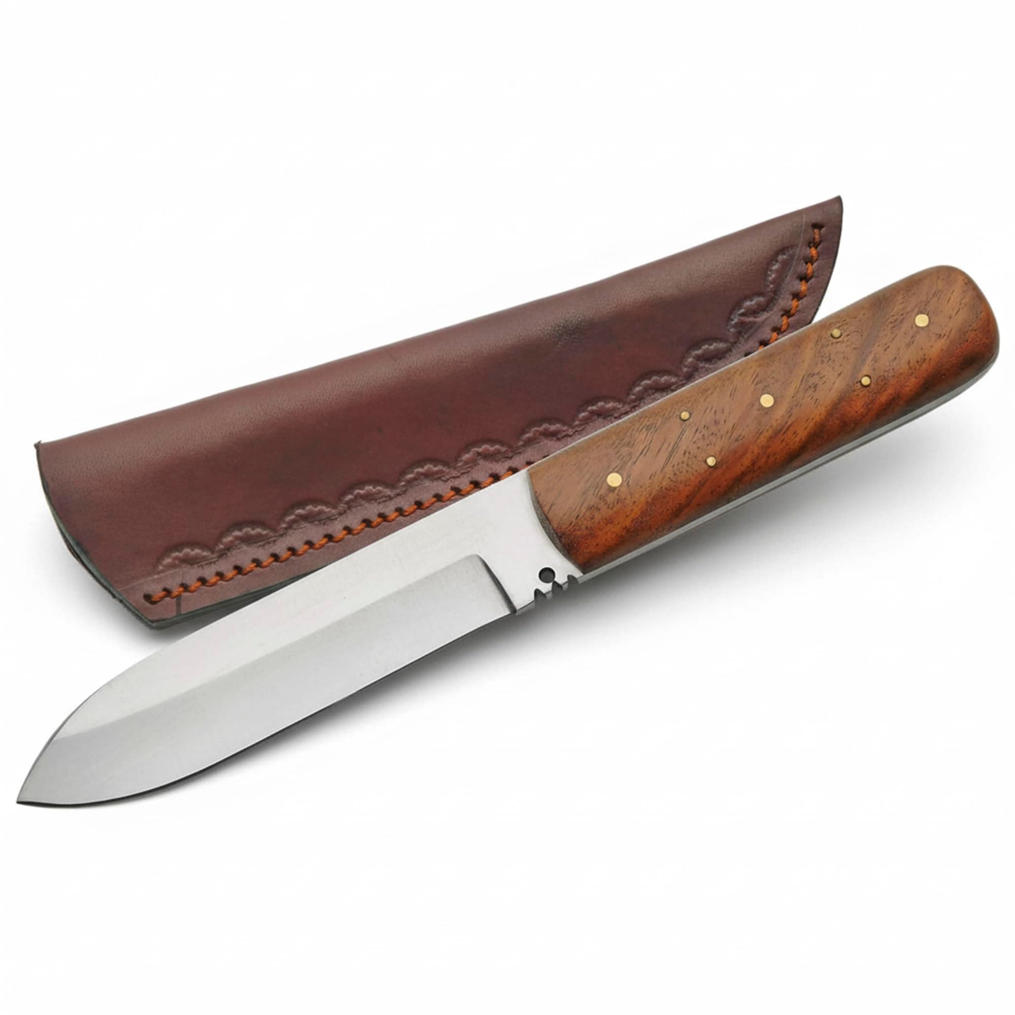 SZCO Full Tang Hunting Knife 8 Inch - Classic Patch Camping Knife with Burlwood Handle, Stainless Steel Blade & Sheath - Brown Pocket Knife for Hunting, Cutting & Outdoor uses - Knives for Men