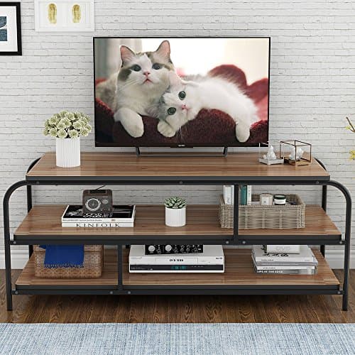 LITTLE TREE 60" TV Stand, Entertainment Center with Shelves, Large 3-Tier Media Console Table for Living Room, Heavy Duty Metal Frame, Oak