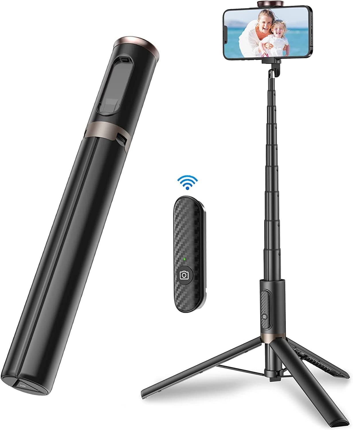 TONEOF 152cm Phone Selfie Stick Tripod, Smartphone Tripod Stand All-in-1 with Integrated Wireless Remote,Portable,Lightweight,Extendable Phone Tripod for 4''-7'' iPhone and Android-Black