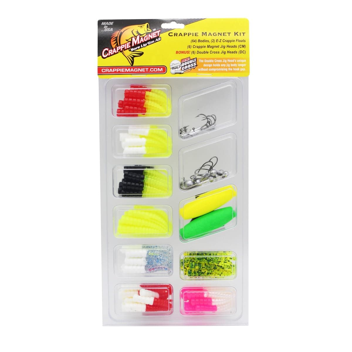 Crappie Magnet 96-Piece Kit - 80 Bodies, 2 E-Z Floats, 6 Jig Heads, 8 Double Cross Jig Heads