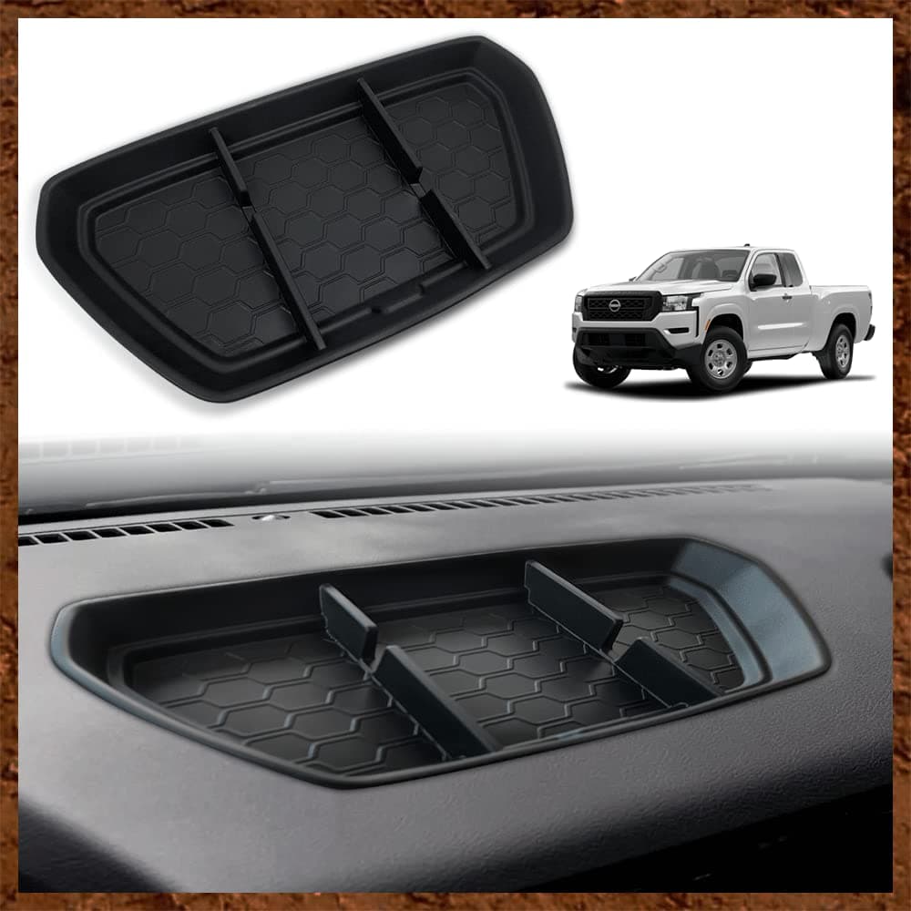 Muslogy Compatible with Nissan Frontier 2024 2023 2022 Accessories Dashboard Insert Tray Storage Box Phone Holder Non-Slide Silicone Rubber Interior Organizer (Won't Fit 2025 Frontier)