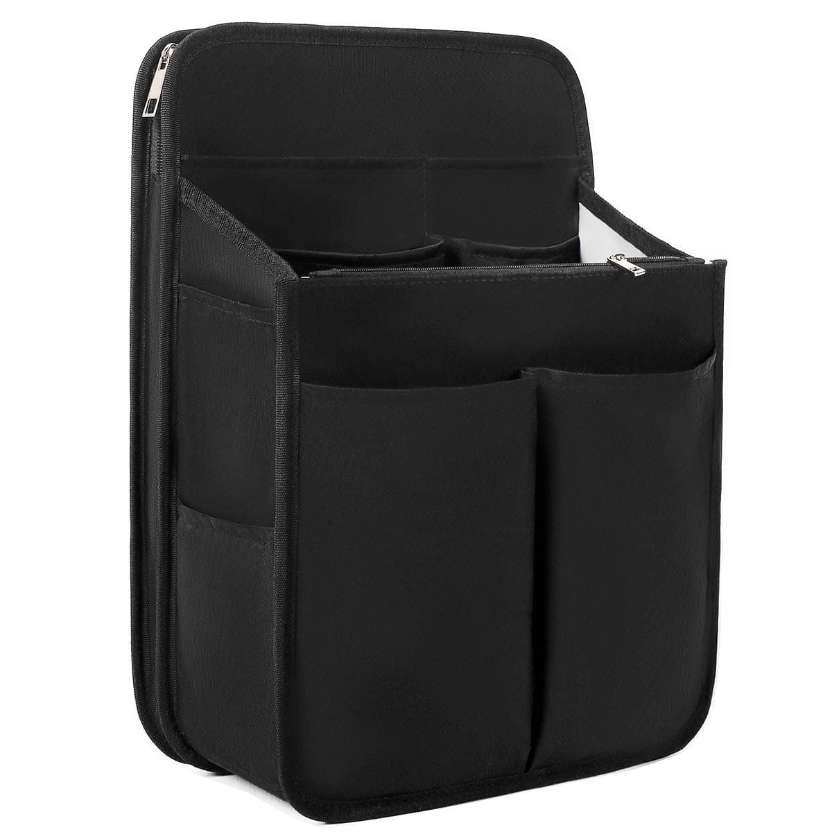 VANCOREBackpack Organizer Insert with Zipper for Rucksack Travel Black Nylon Shoulder Bag Organizer Waterproof Large