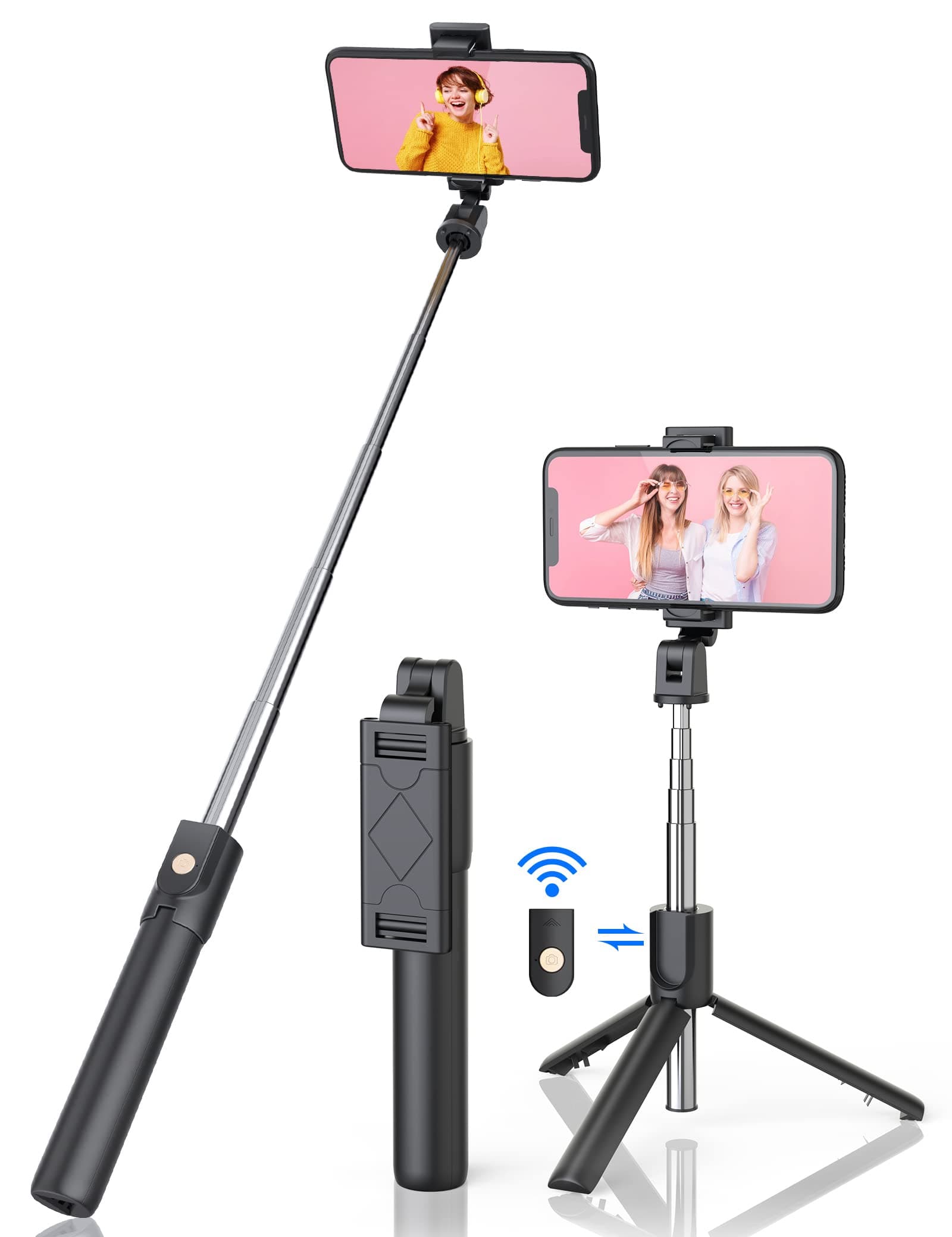 Selfie Stick, 4 in 1 Extendable Bluetooth Selfie Stick Tripod with Detachable Wireless Remote, Selfie Stick for iPhone 15,14 13 12 11/Sumsung