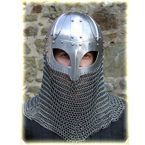QUALITYMUSICSHOP Viking Helmet Battle Armor 18G Steel and Chainmail