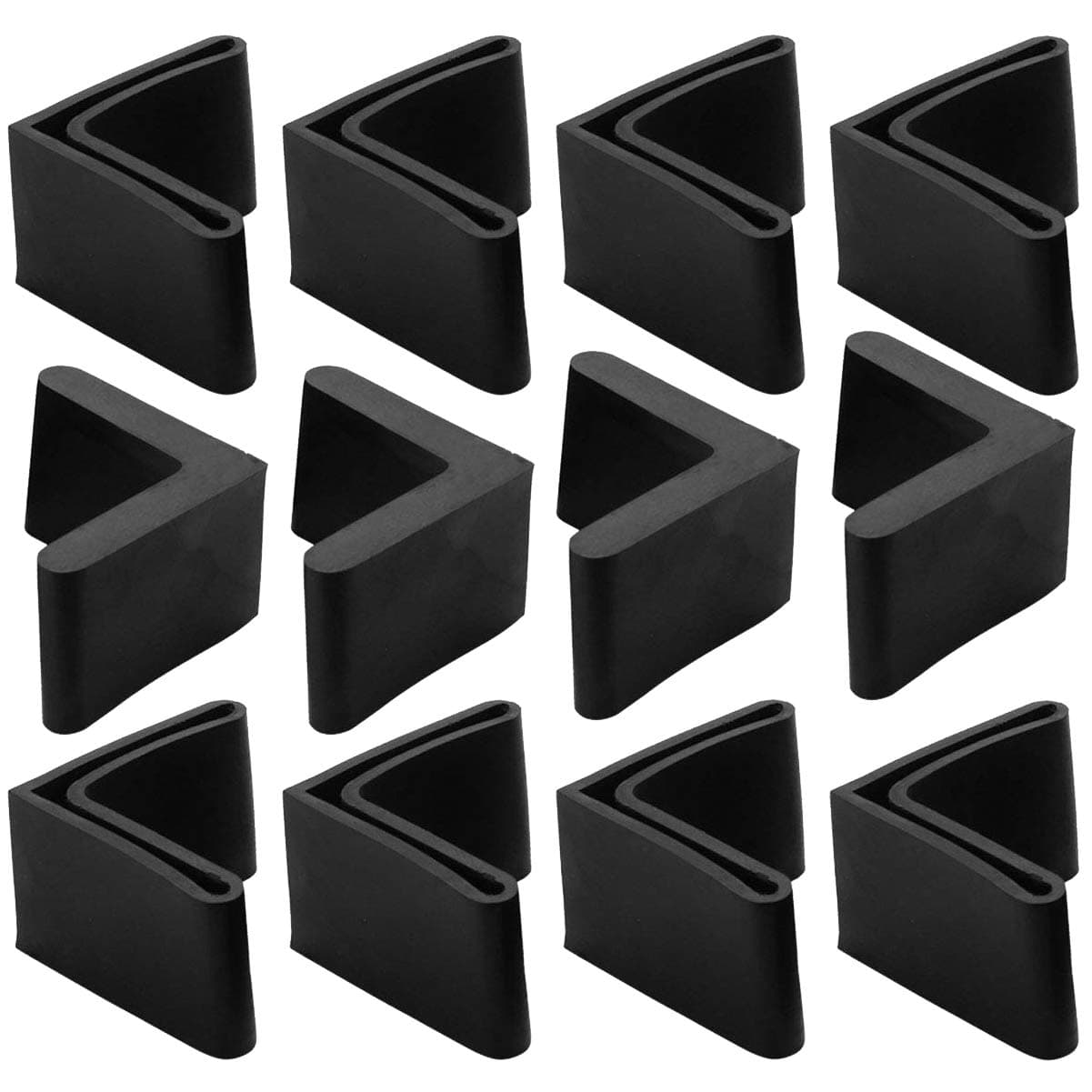 Jashem Plastic Furniture Feet Cover L Shape 1.6 x 1.6 inch Triangle Pads Black Iron Table Chair Leg Covers 12 Pieces Anti Slip Foot Caps for Metal Leg