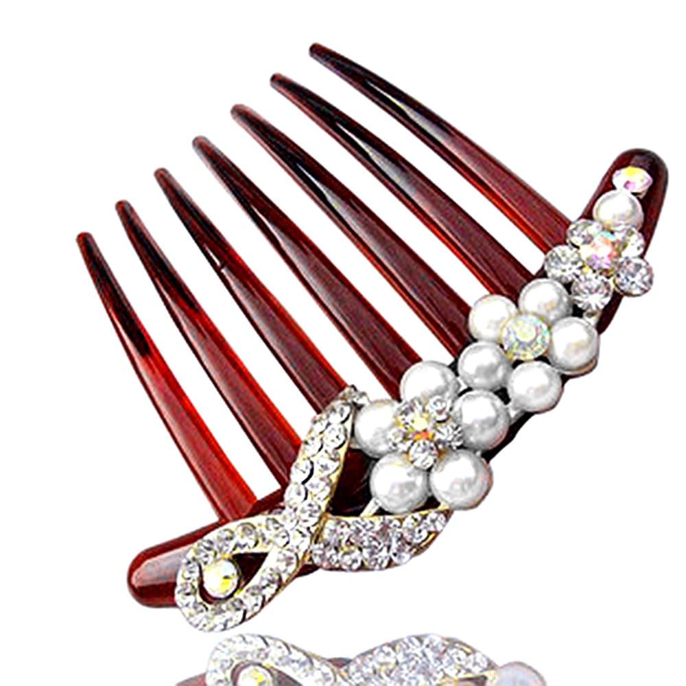 LETLLC Pearl Hair Comb Clip Slide with Austrian Crystal for Bridesmaid, Bridal, Party
