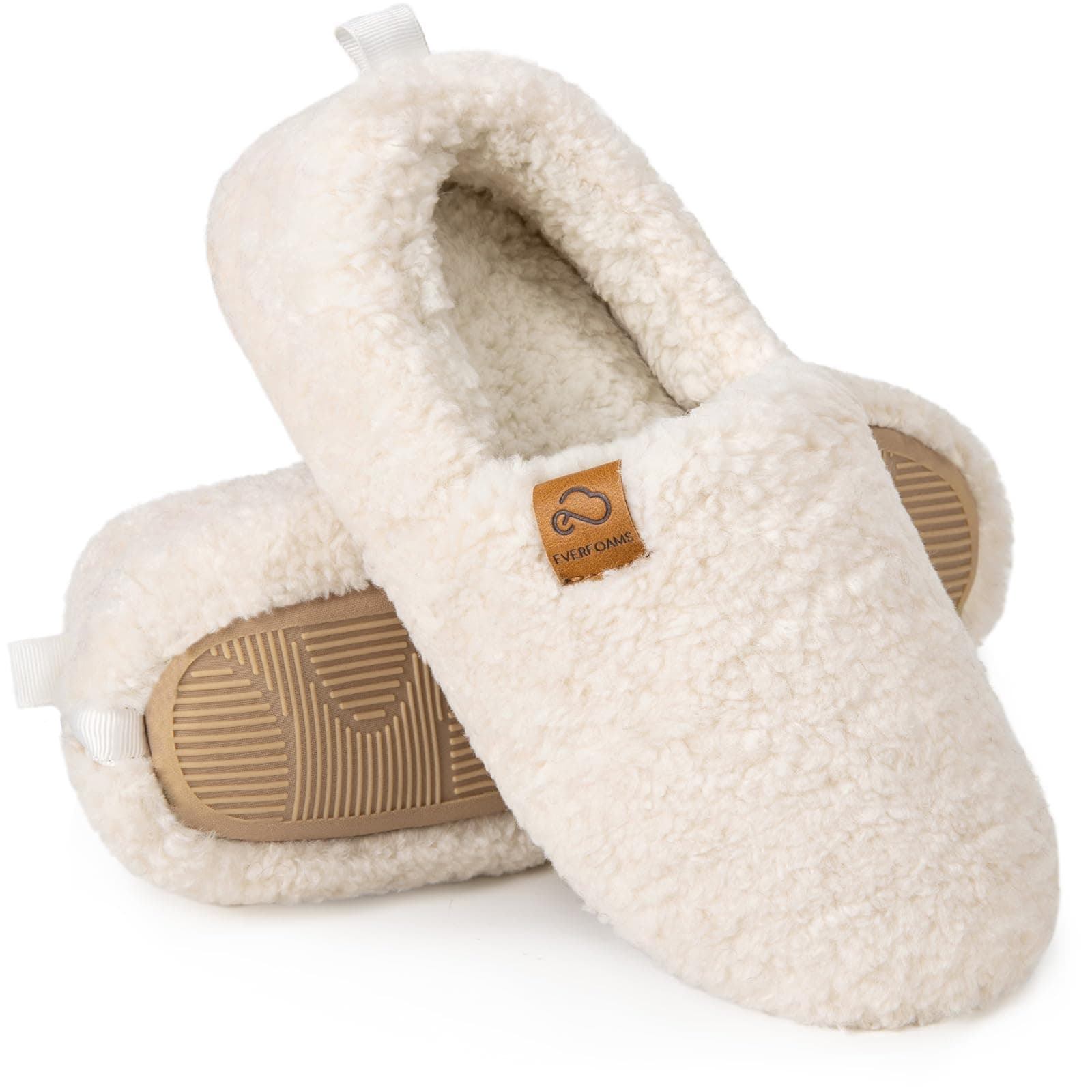 EverFoamsWomen's Fuzzy Full Slippers Soft Comfy Faux Shearling Memory Foam Indoor House Shoes