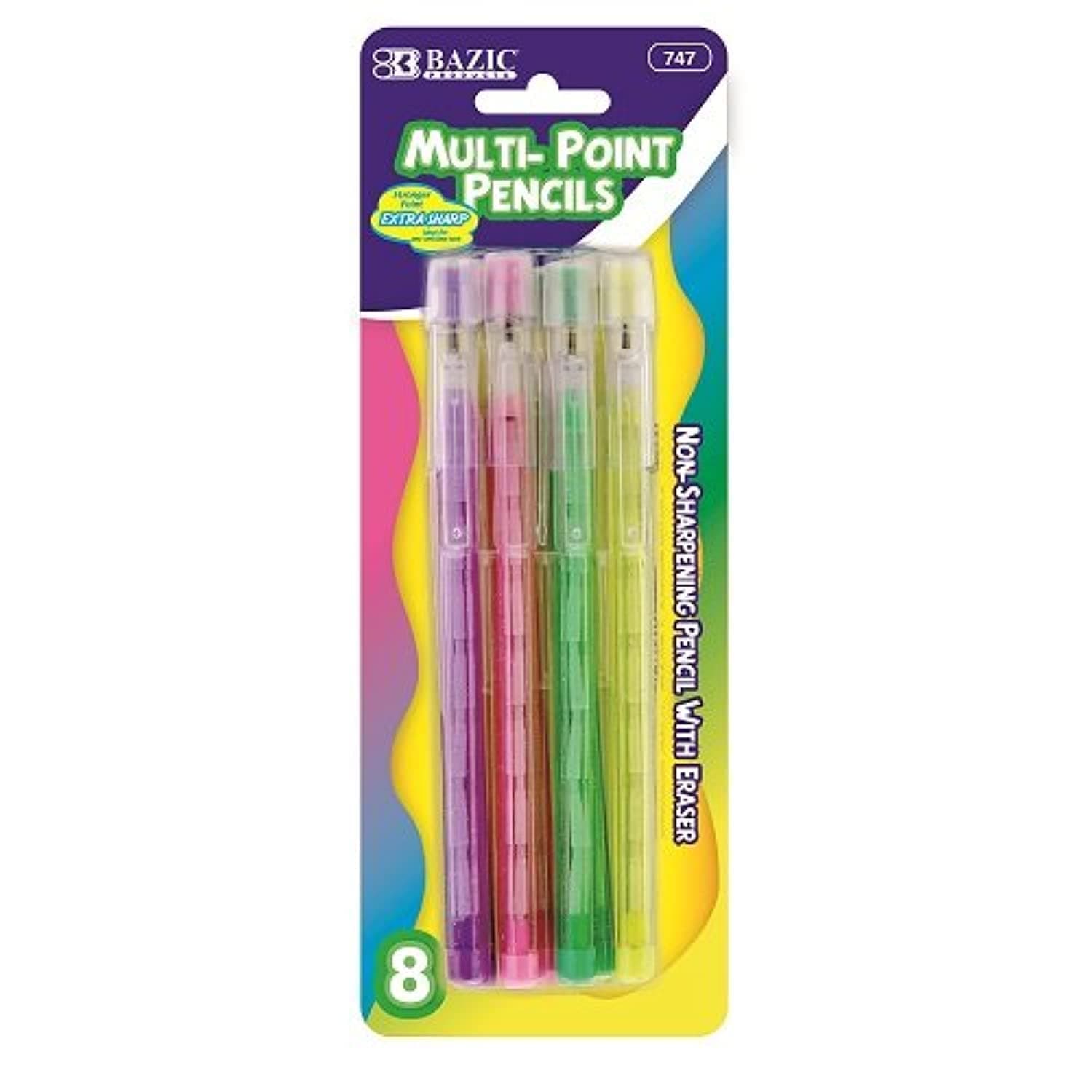 BAZIC Transparent Push-A-Point Pencil, Assorted, 10 Per Pack (747-24P)