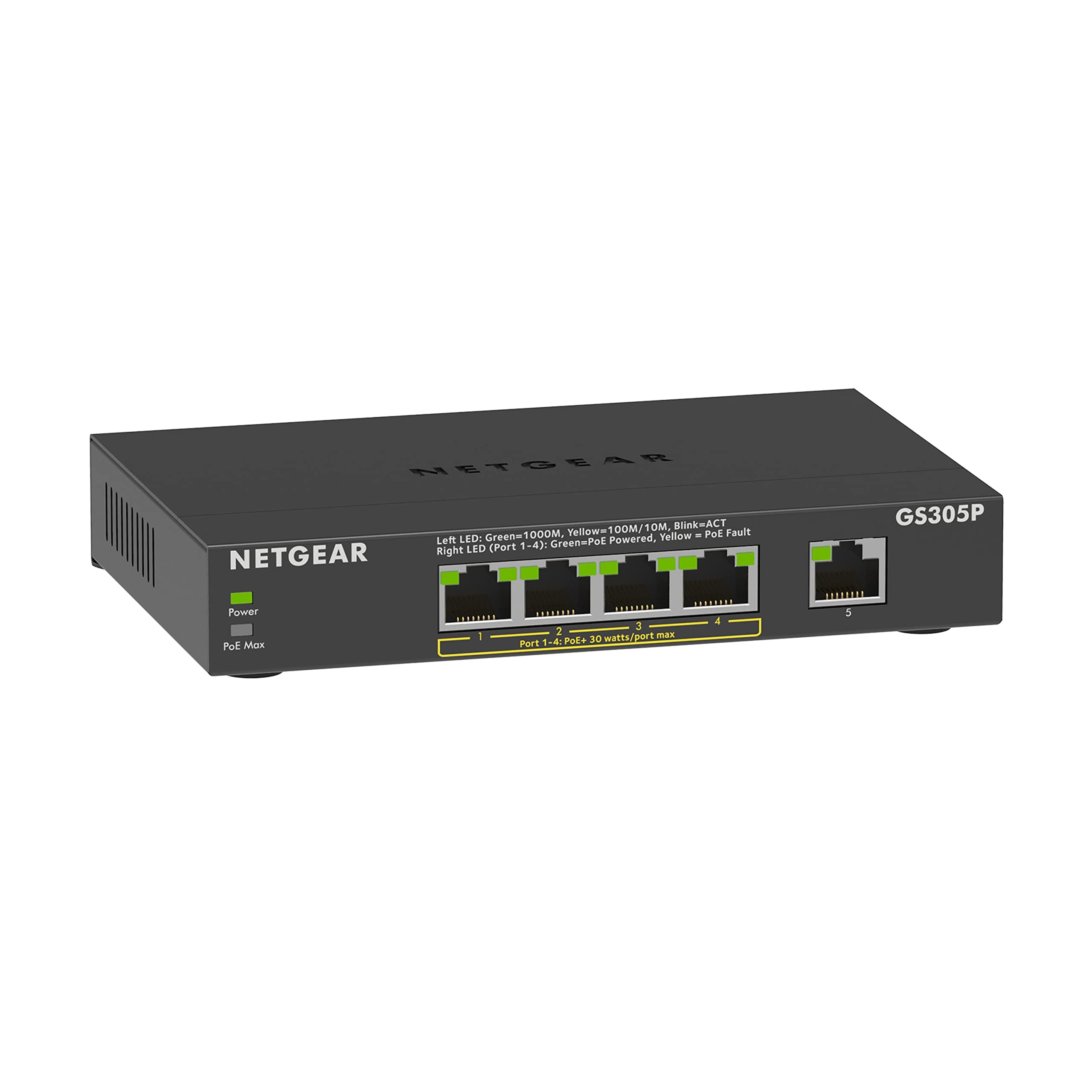 5-Port Gigabit Ethernet Unmanaged PoE Switch (GS305P v2) - with 4 x PoE+ @ 63W, Desktop or Wall Mount