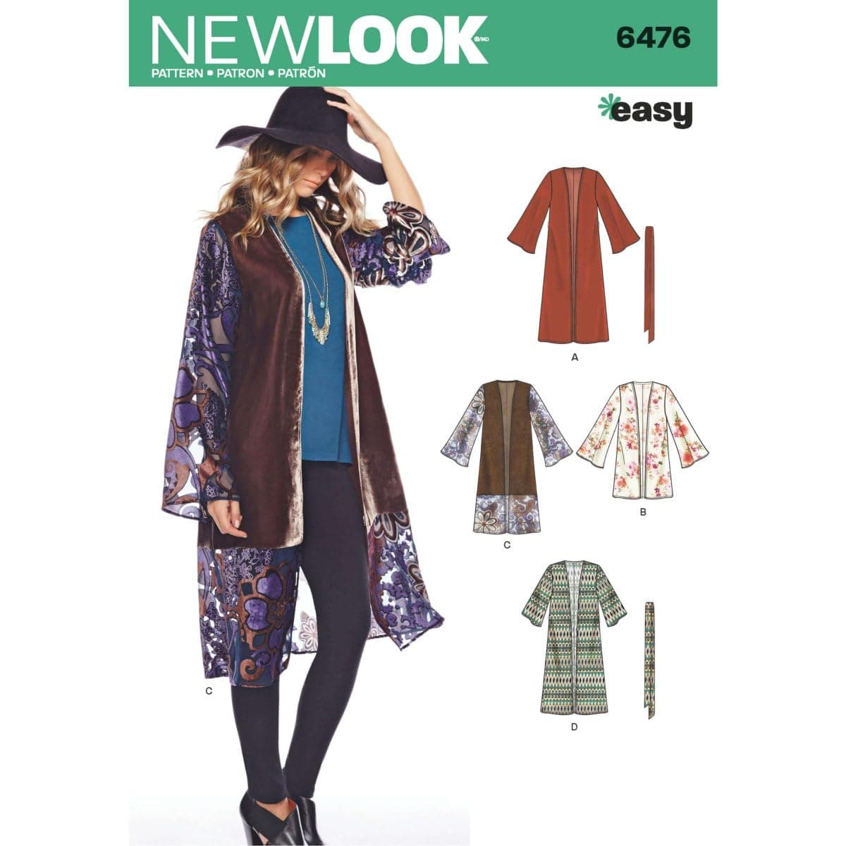 New LookNew Look 6476 Misses' Easy Kimono with Length and Sleeve Variation Sewing Pattern, White, 8-18