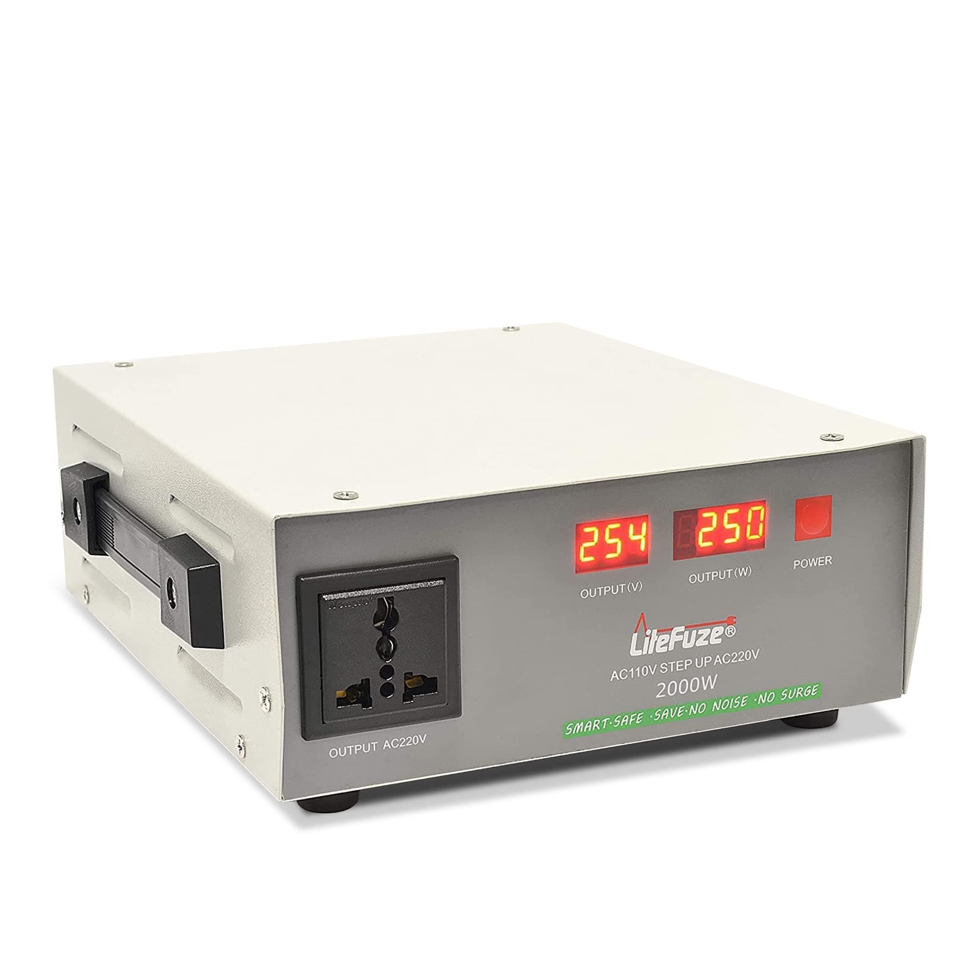 LiteFuze 2000 watt Step-Up Voltage Converter 110v to 220v Transformer with Wattage Detection Technology Heavy-Duty -110/120v to 220/240v Converter – Circuit Breaker Protection - CE Certified
