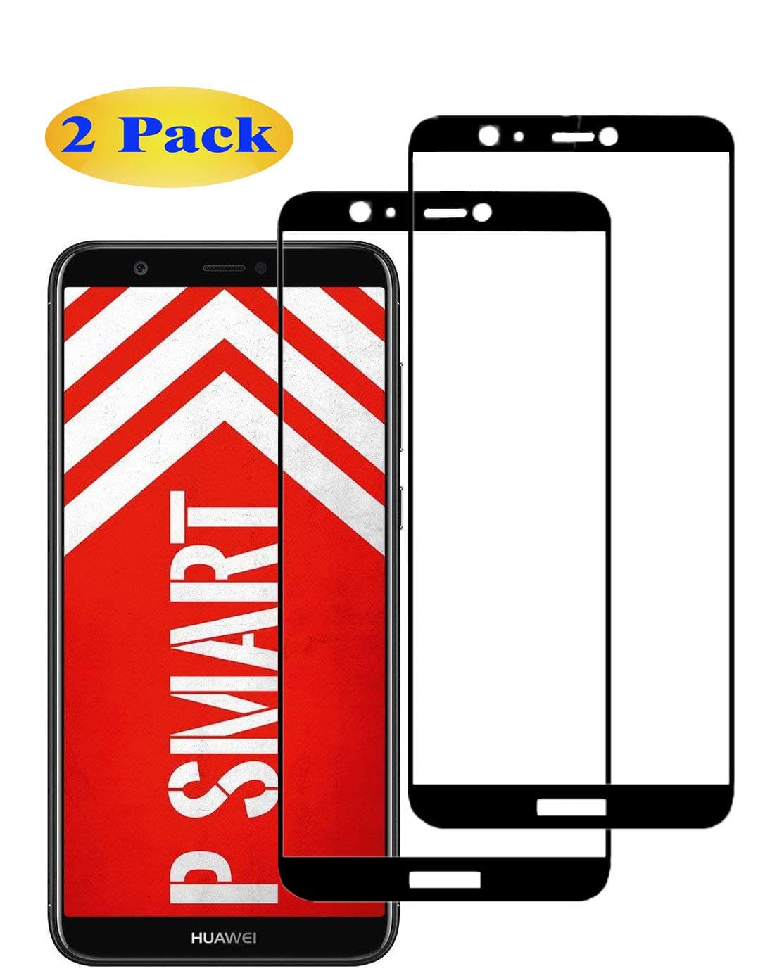 Eachy Compatible with Huawei P Smart Screen Protector, [2 Pack] Huawei P Smart Tempered Glass Screen Protector (5.65 inch) Full Coverage Premium Glass Film Protection Edge to Edge-Black