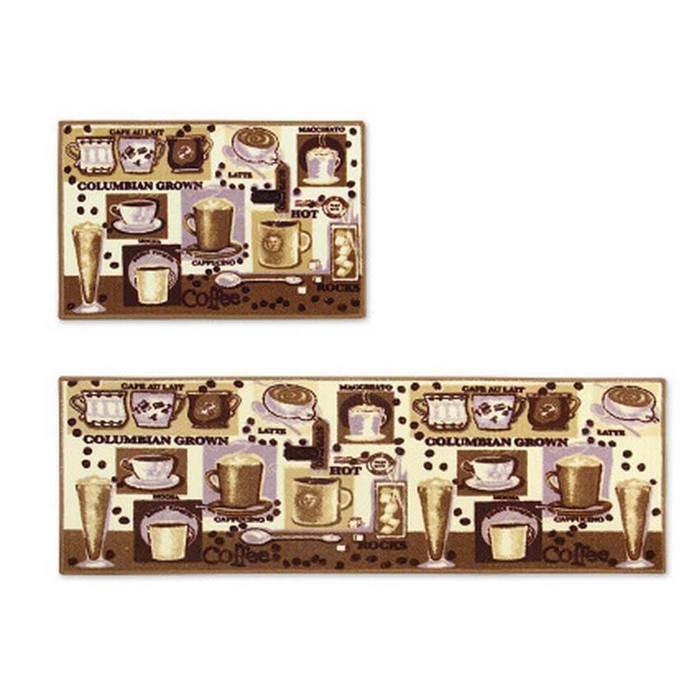 2pcs/set Non Slip Kitchen Floor Mat Durable Entrance Doormats Absorbent Carpets for Bedrooms Bath Rugs and Mats Set (15"x47"+ 15"x23" Inch) (Coffee)