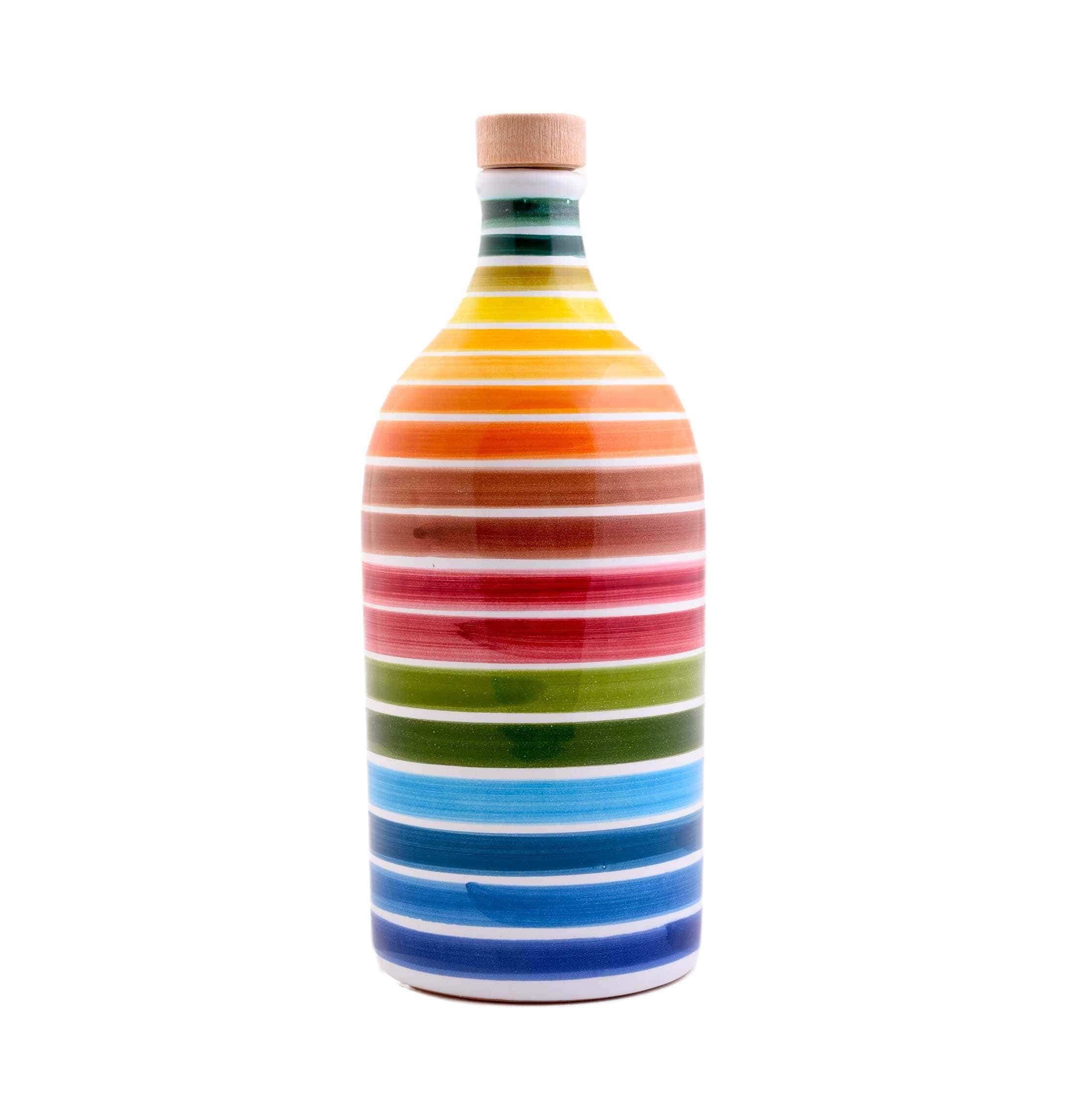 Frantoio Muraglia, Rainbow Ceramic Jar with Extra Virgin Olive Oil 500ml, Medium Fruity Essence, Created and Hand-Decorated by Our Puglian Artisans