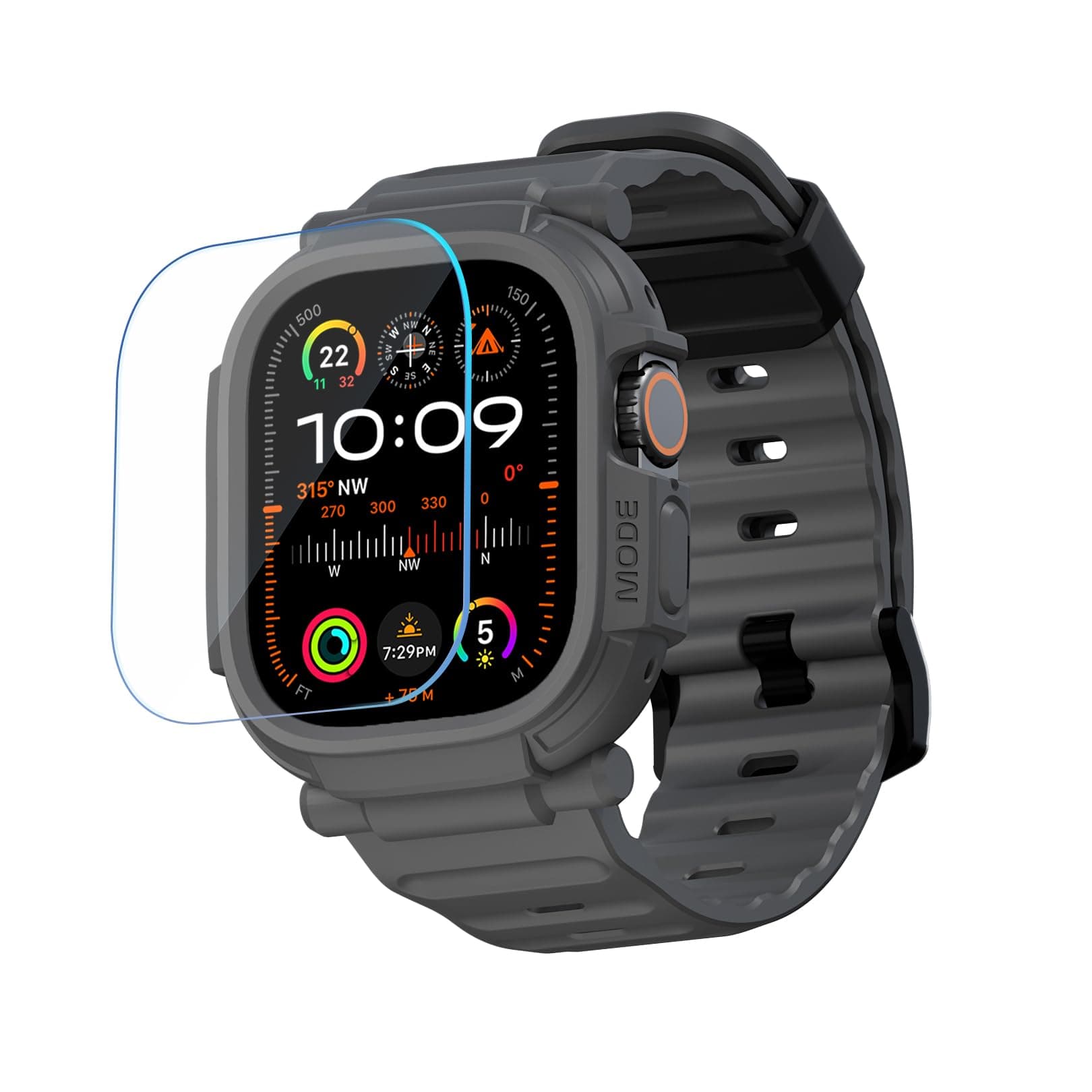 elkson Band Case for 49mm Apple Watch Ultra 3/2/1 with Screen Protector Tempered Glass, Quattro Pro Series Rugged for iWatch Strap, Military Grade Durable Protective Bumper Cover, Shockproof, Grey