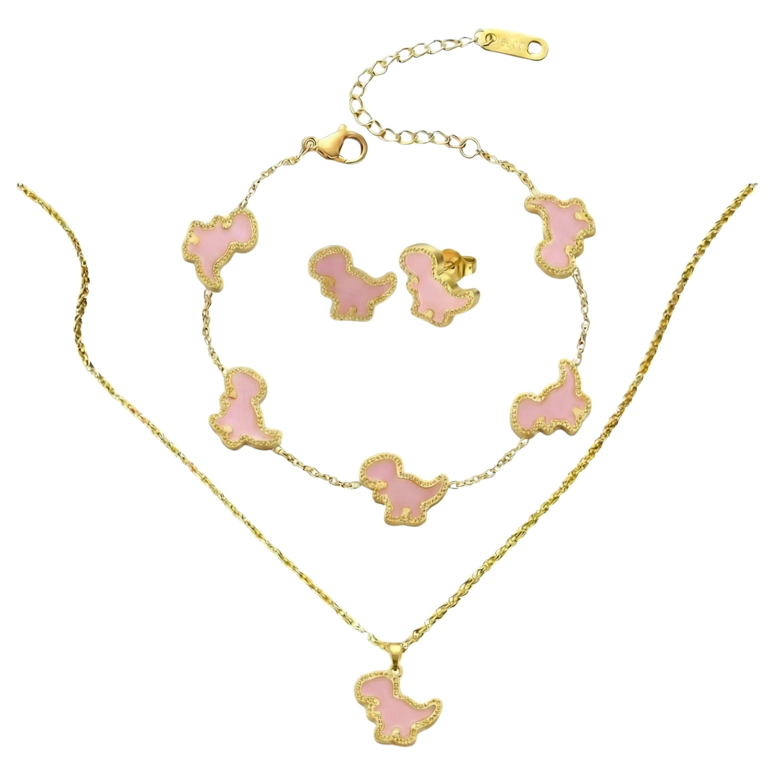 four leaf clover 18K gold plated Jewelry set Jewellery set for women, comes with a cute keychain in a Julie & Co neat gift box. (Pink, Heart Pendant)