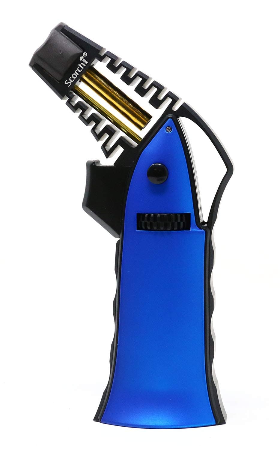 CNC Machined 6.75" Tall Handheld Aluminum Flame Adjustable Butane Refillable Torch In Gift Box (Black Blue)