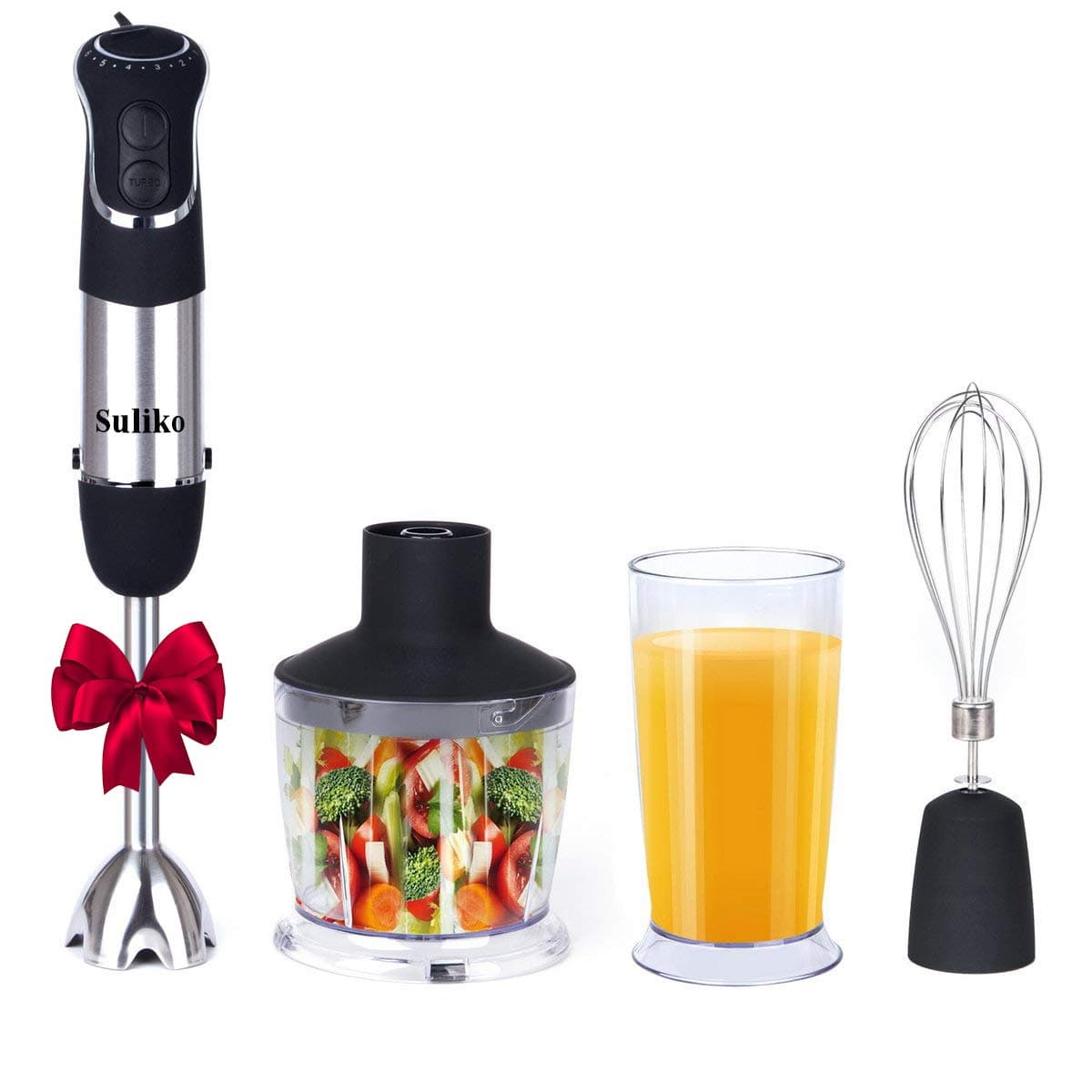 Hand Blender, Suliko 850W Powerful 4-in-1 Smart Stick Multifunctional Stainless Steel Immersion Blender 6 Speed Control With Chopper, Whisk, Beaker 【1 Year Warranty】