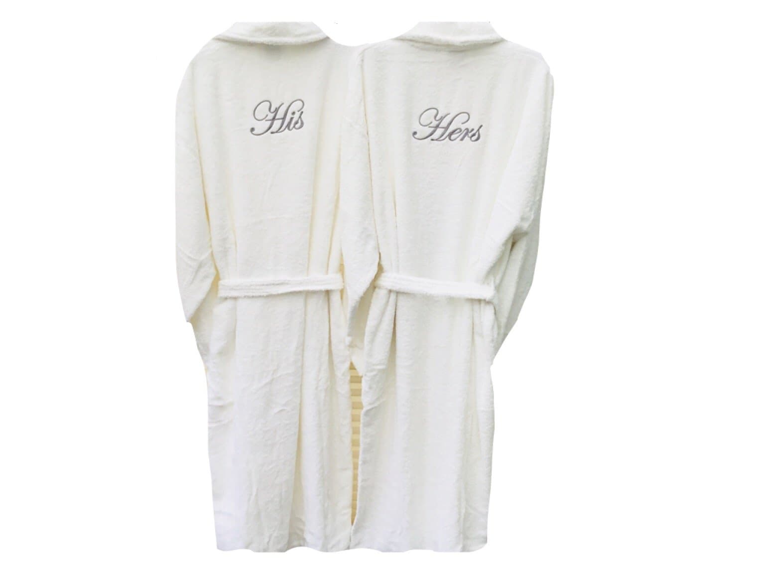 Embroidered His & Hers Pair of Bathrobes/Dressing gown-White