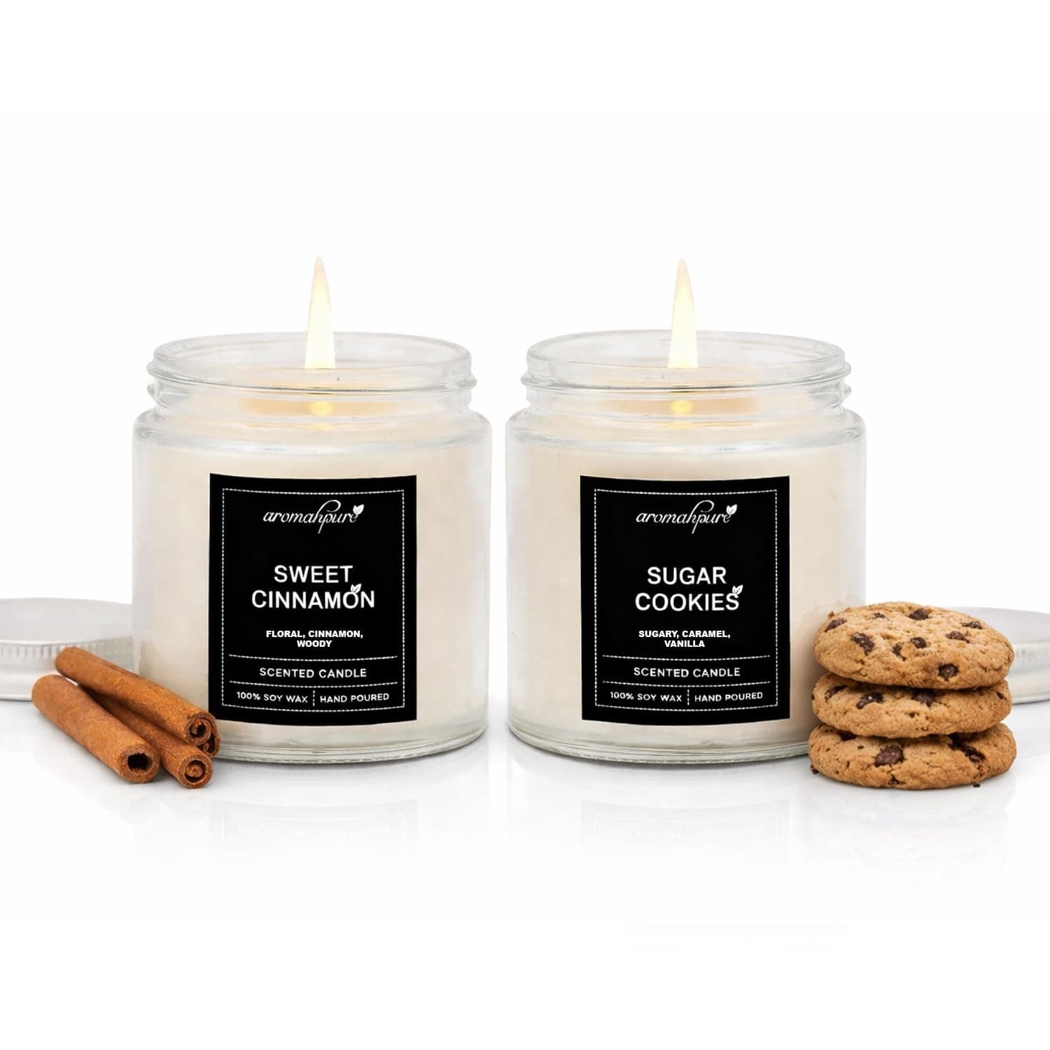 Aromahpure Scented Candles (55 Hours) (100% Soy Wax)- Handcrafted | Smoke-Free | Sweet Cinnamon- Cinnamon & Woody, Sugar Cookies- Sugary, Caramel & Vanilla Fragrance Candles for Home, IFRA Certified