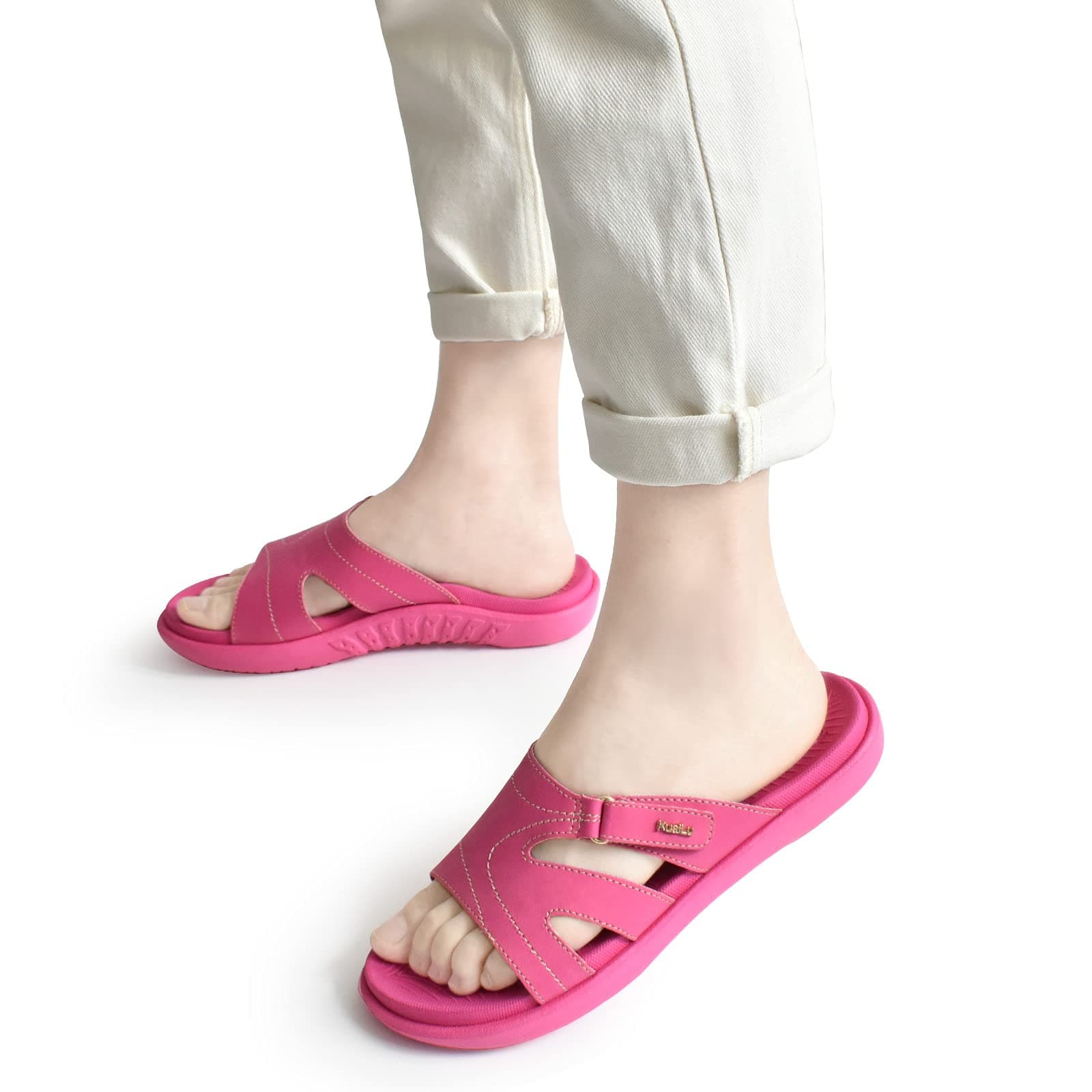 KuaiLu Womens Fashion Orthotic Slides Ladies Lightweight Athletic Yoga Mat Sandals Slip On Thick Cushion Slippers Sandals With Comfortable Plantar Fasciitis Arch Support