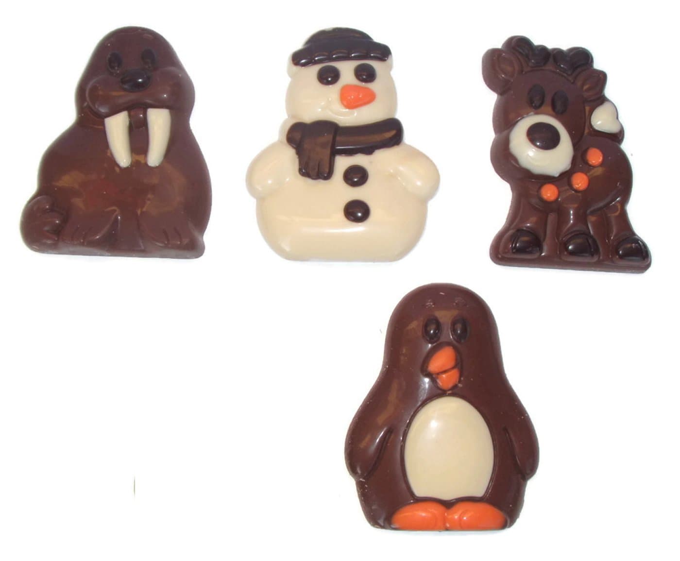 North Pole Pals Milk Chocolate - 1 set of 4 Designs (Walrus, Penguin, Snowman, Reindeer) - Proudly Made in USA