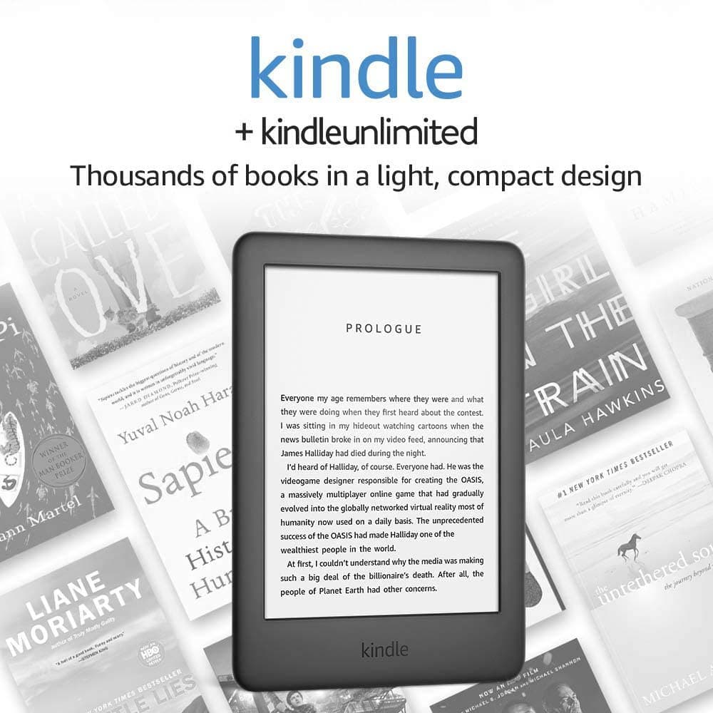 Kindle (2019 release) - With a Built-in Front Light - Black - Without Lockscreen Ads + 3 Months Free Kindle Unlimited (with auto-renewal)