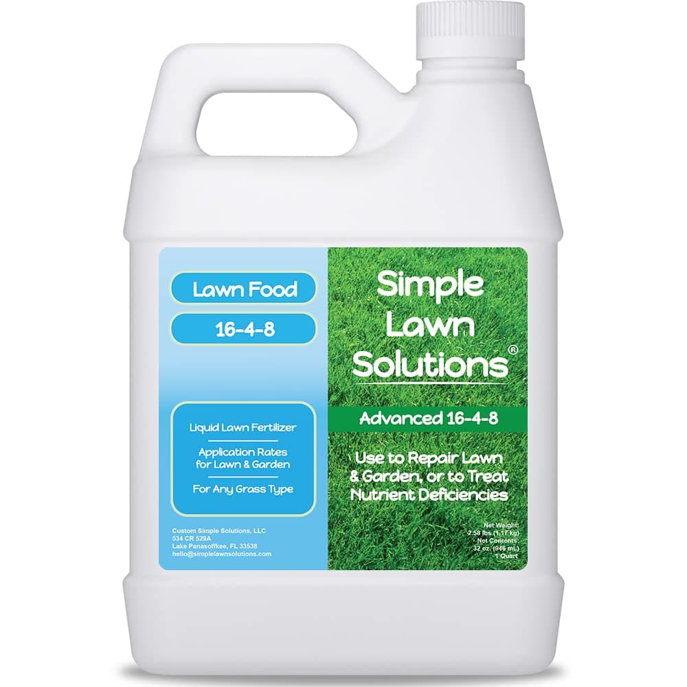Advanced 16-4-8 Lawn Fertilizer - Liquid Lawn Food Spring & Summer Concentrated Spray - Any Grass Type- Fish and Seaweed Kelp- Balanced NPK - Simple Lawn Solutions (1 Quart)