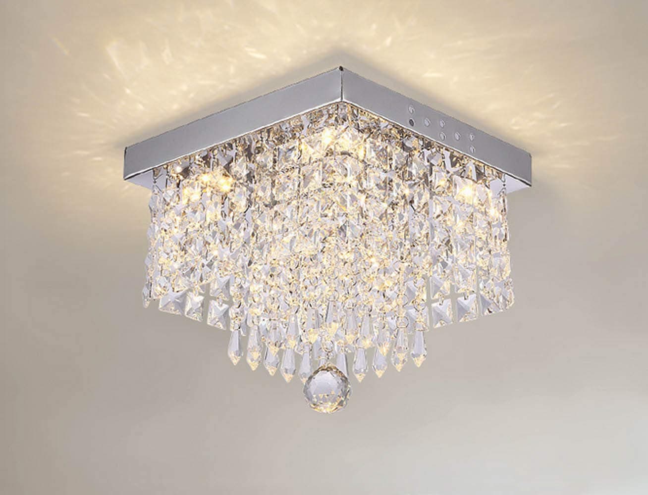 Modern Chandeliers for Dining Rooms Small Chandelier Raindrop Crystal Flush Mount Lighting Bedroom Chandelier (Yellow)