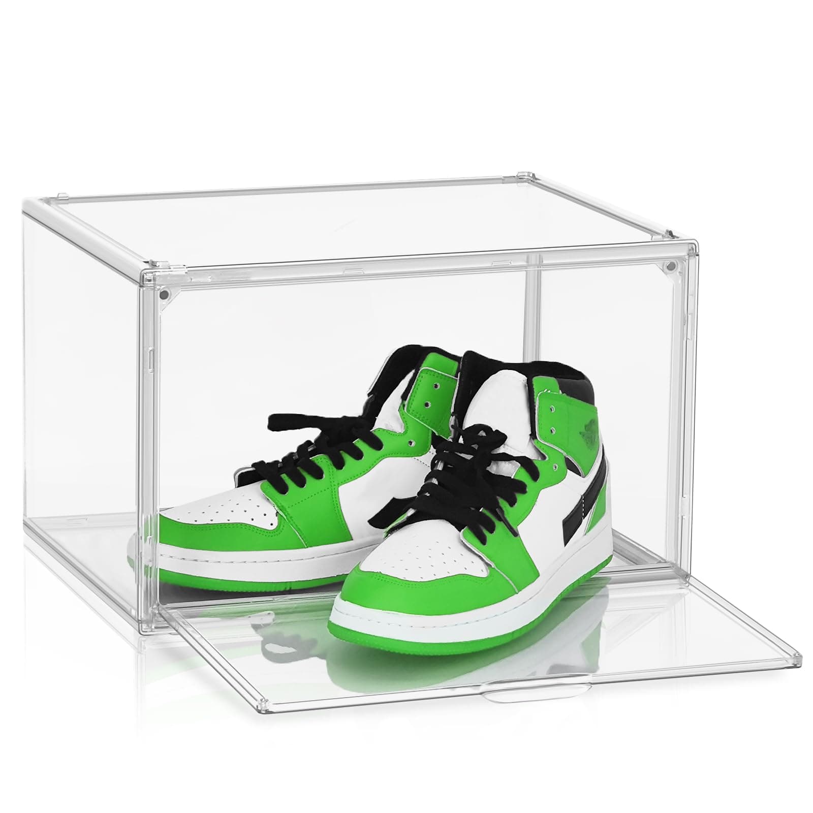Size 14 Acrylic Sneaker Shoe Display Case, Transparent Shoe Box Storage Bins Clear Plastic Stackable Boot Handbag Organizer Containers with Lids for Shoes, Figure, Collectible, Purse, 1Pack