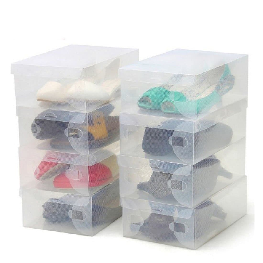 91Love 10Pcs Transparent Clear Plastic Shoes Storage Box Compatible with White Lid Foldable Shoes Case Holder
