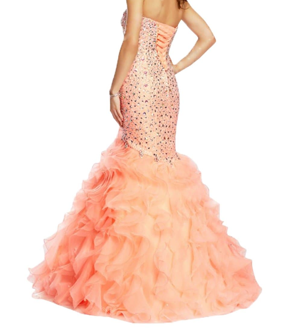 Fllbridal Women's Beaded Sweetheart Lace up Mermaid Prom Dresses 2017 XC009 Coral US2