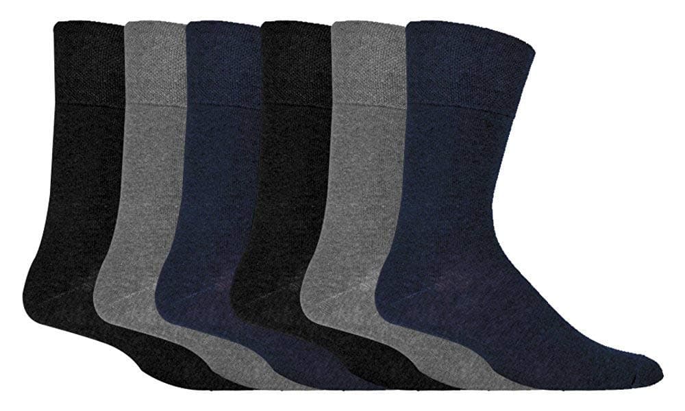 Mens 6 pairs of Diabetic Sock with Honey Comb Top and Hand linked Toe Seams - 6-11 UK 39-45 Eur (Black) (Black/Navy/Grey)