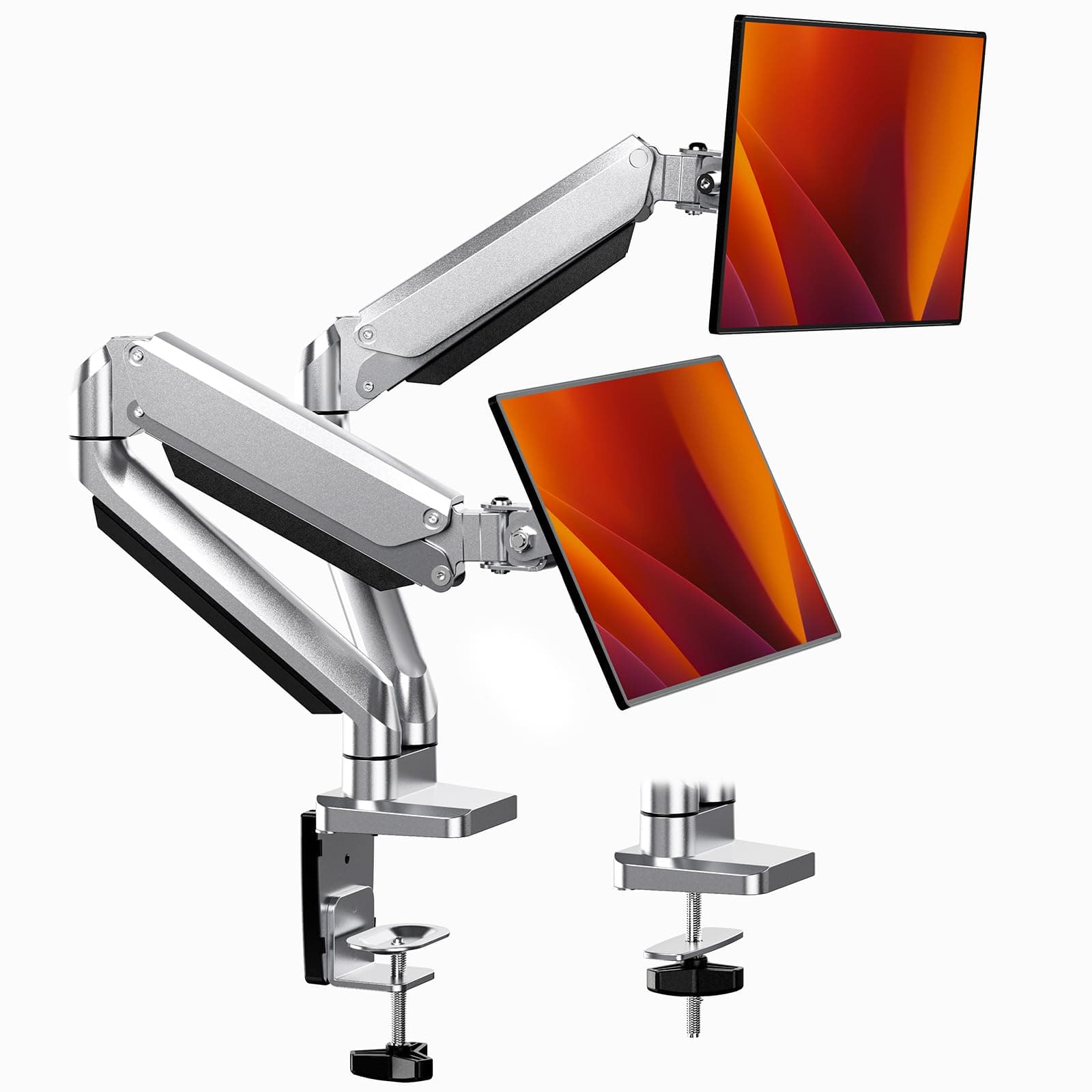 ErGear AWH Dual Monitor Stand for 13”-32" LCD/LED Gas Spring Full Range Motion Technology Monitor Arm with Tilt ±45° Swivel 180° Rotate 360° Ergonomic Design Clamp&Grommet Installation VESA 100/75mm