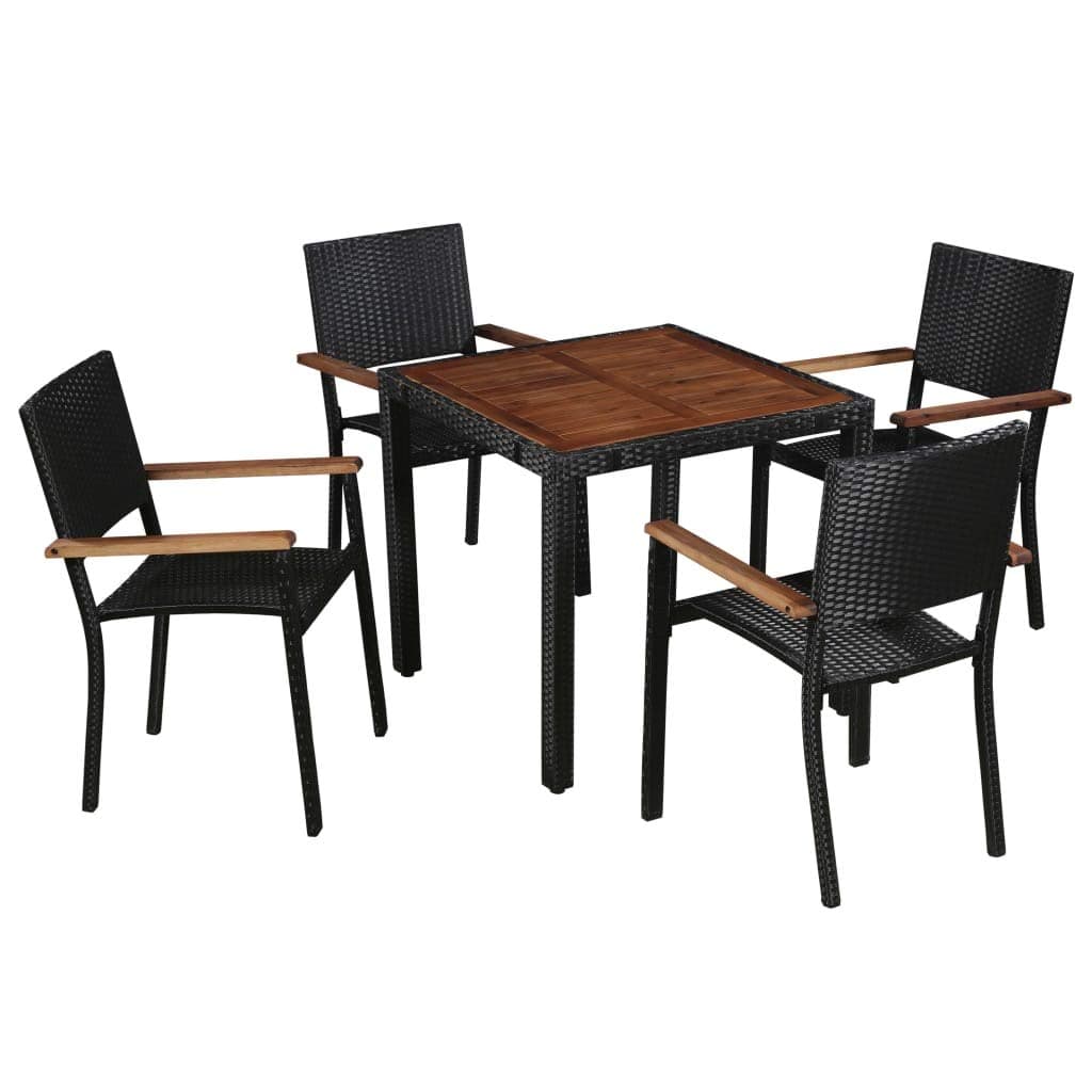 Tidyard Outdoor Dining Set of 5 Pieces Wooden Dining Table and Chairs Garden Furniture Set Poly Rattan 80 x 80 x 75 cm
