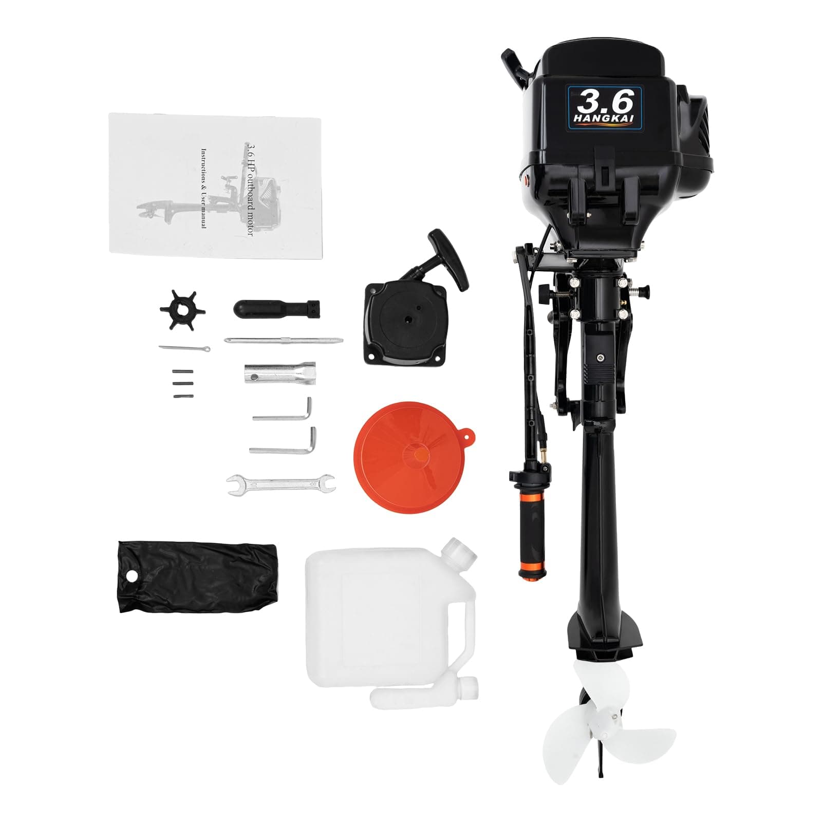 Outboard Motor, 55CC 3.6HP 2-Stroke Engine Fishing Inflatable Boat Motor Water Cooling System Outboard Durable Cast Aluminum Construction for Superior Corrosion Protection