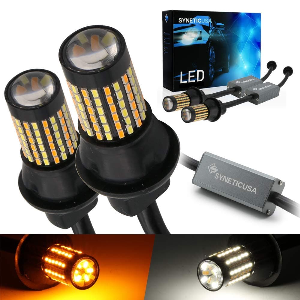 Syneticusa3157 Error Free Canbus Dual Color Switchback LED Turn Signal Light Bulbs No Hyper Flash All in One Built In Resistors (Turn Signal-Amber and white alternate flash)