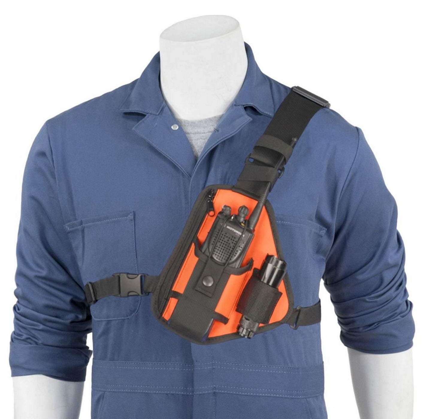 HOLSTERGUY RCH-101ORU Orange Chest Harness Shoulder Radio Holster Pack Adjustable Single Pouch Two-Way Holster for Motorola and Walkie Talkies Made in USA