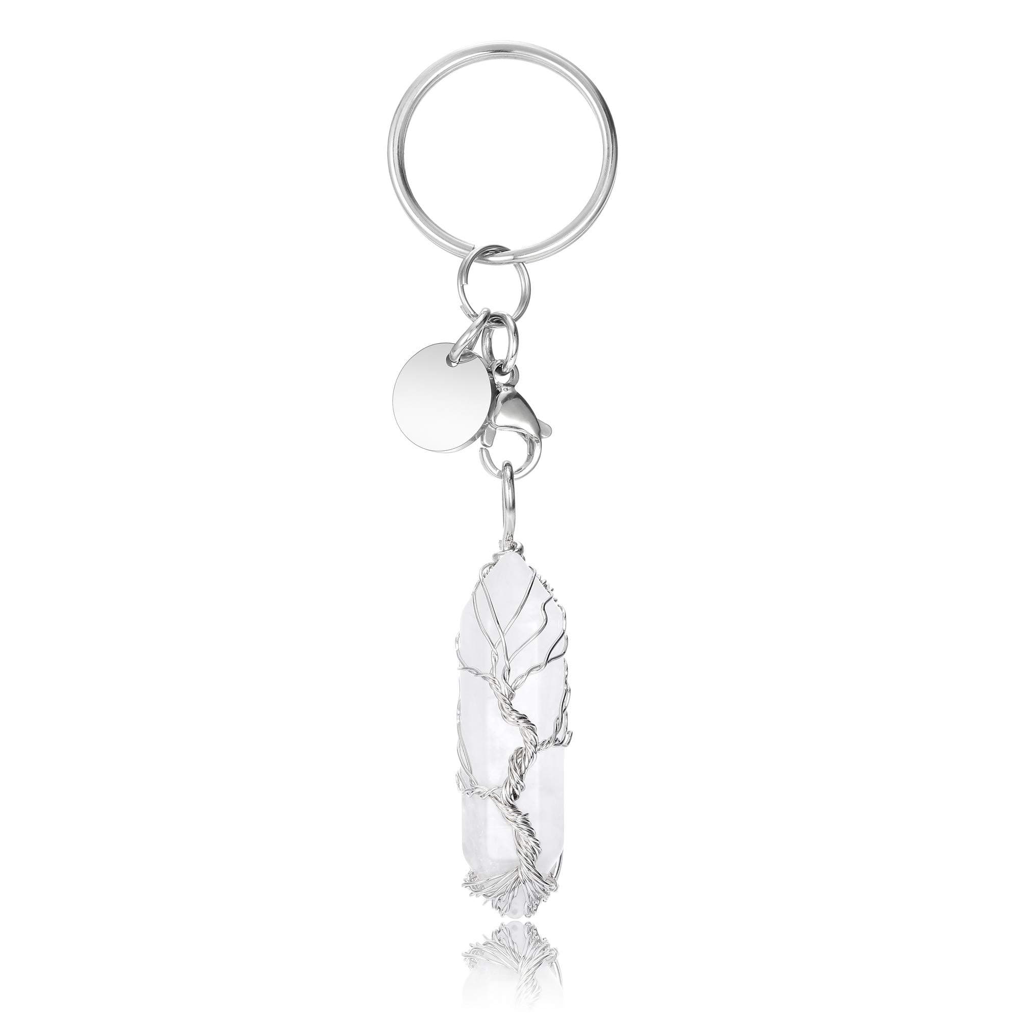 GEHECRST Crystal Keychain Wire Wrapped Life Tree Healing Crystal Stone Keychain Gemstone Keyring for Women Gift