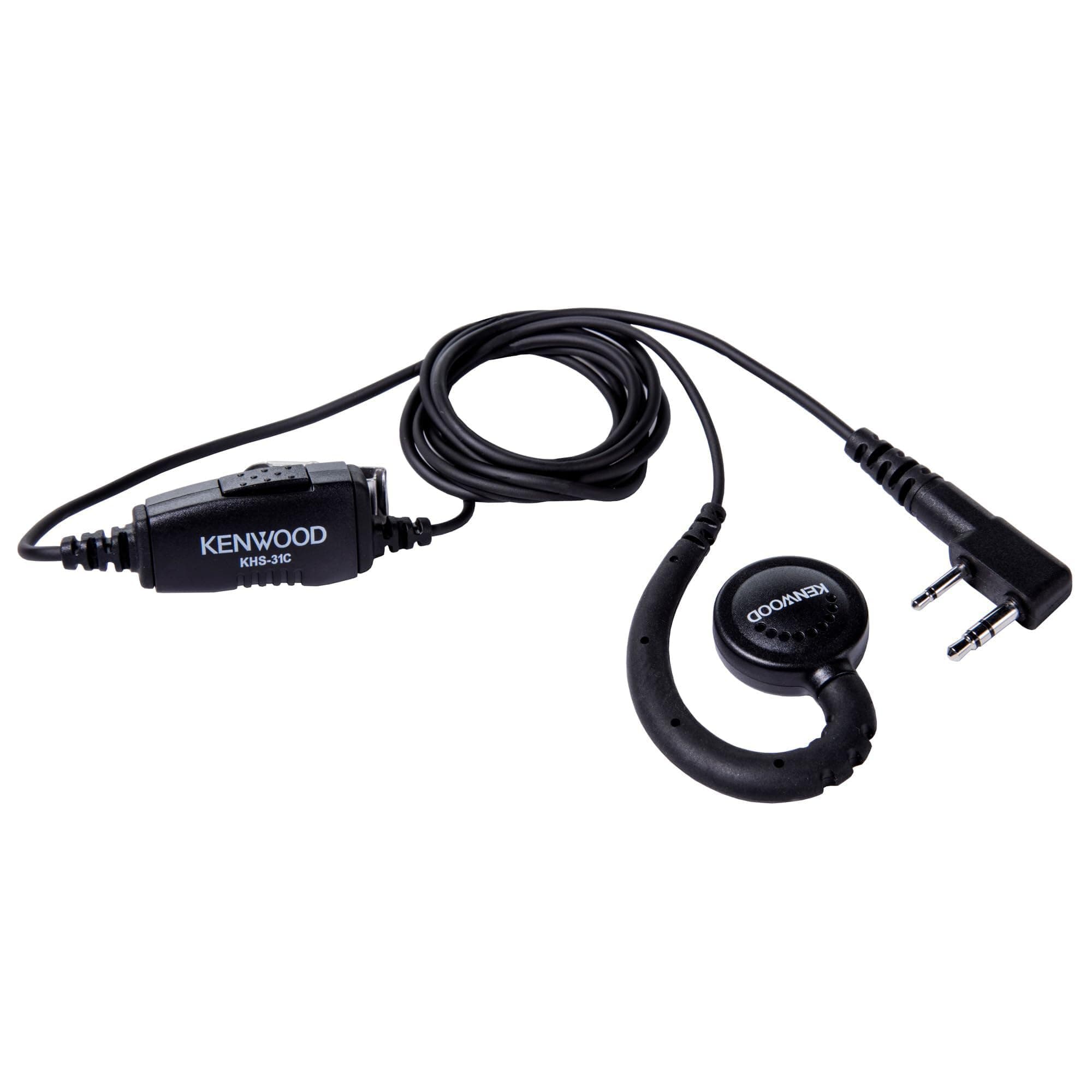 KHS-31C C-Ring Walkie Talkie Earpiece with Mic with PTT & Clip Microphone, Durable & Lightweight, Long Cable, VOX Compatible, Supports KENWOOD ProTalk, FreeTalk & 2-Pin Connector Radios